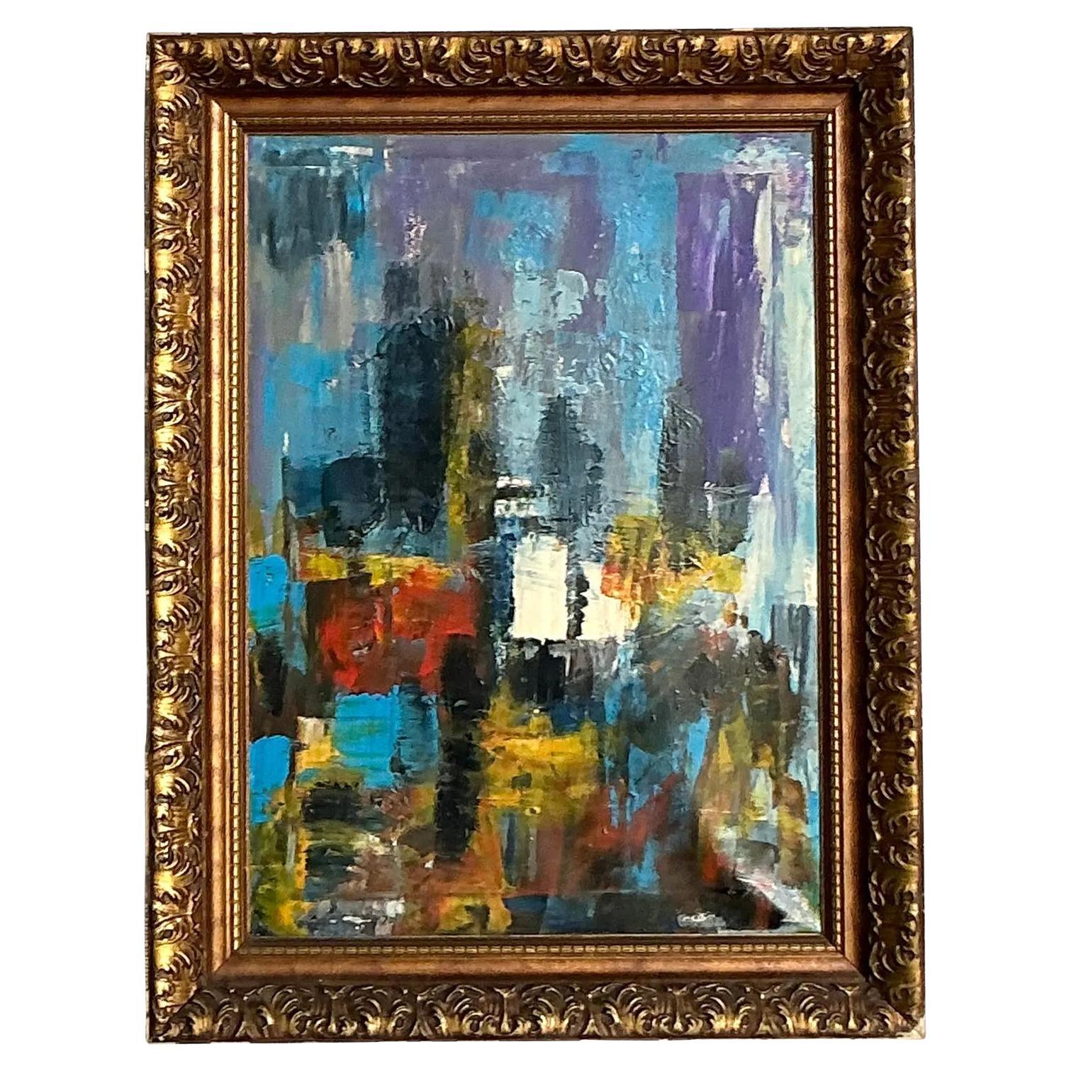 Vintage Boho Original Abstract Oil on Canvas