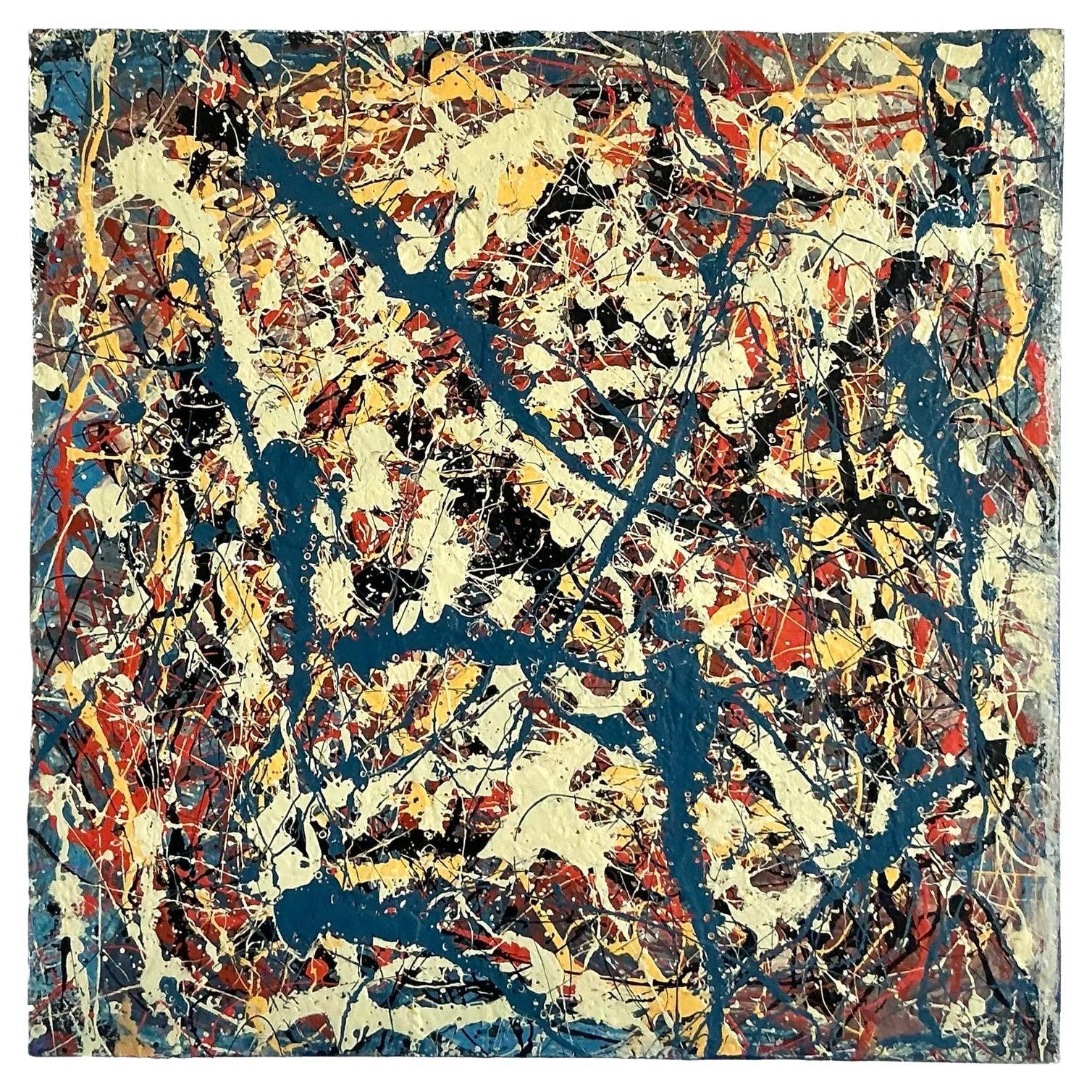 Vintage Boho Original Abstraktes Ölgemälde auf Leinwand, Vintage