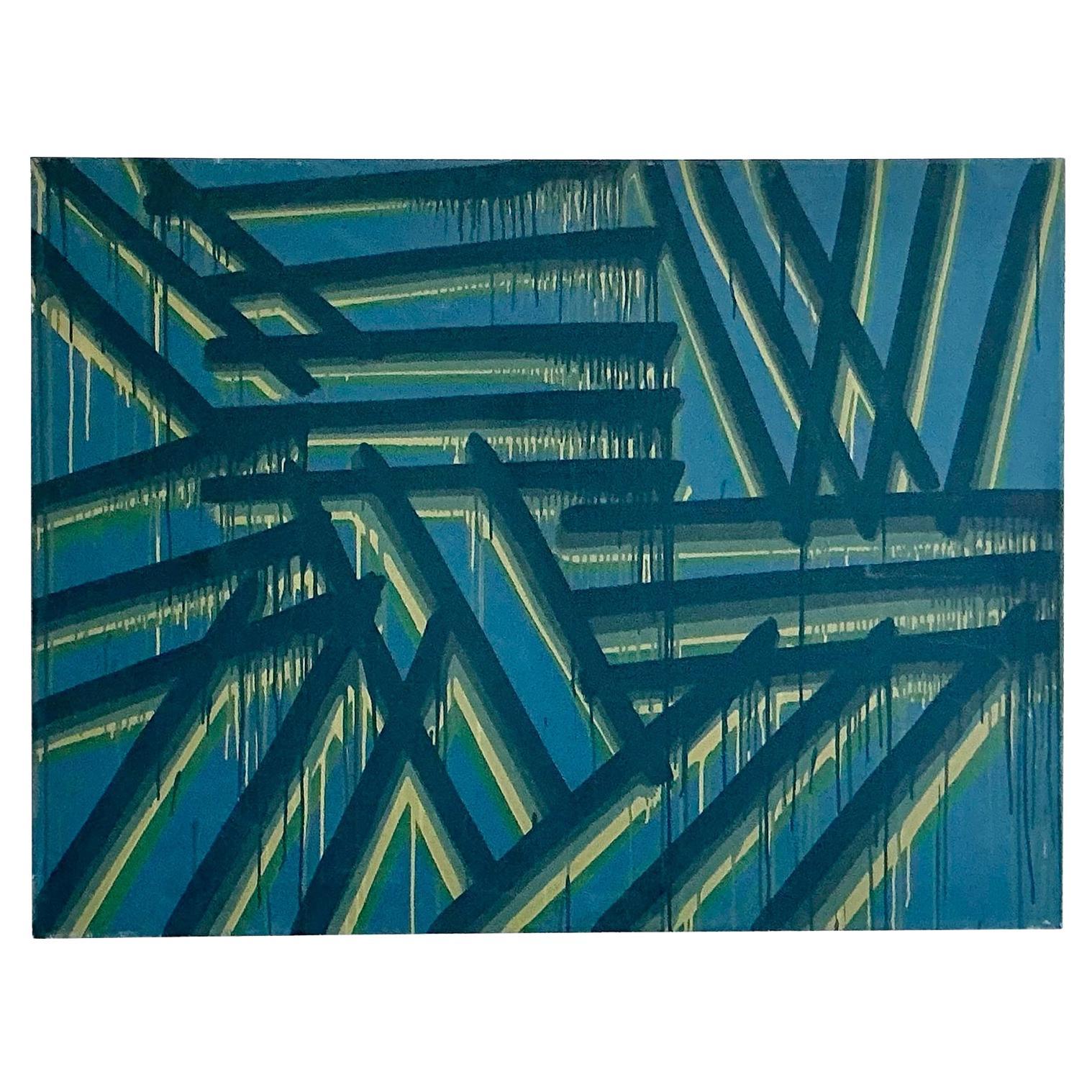 Vintage Boho Original Abstraktes Ölgemälde auf Leinwand, Vintage