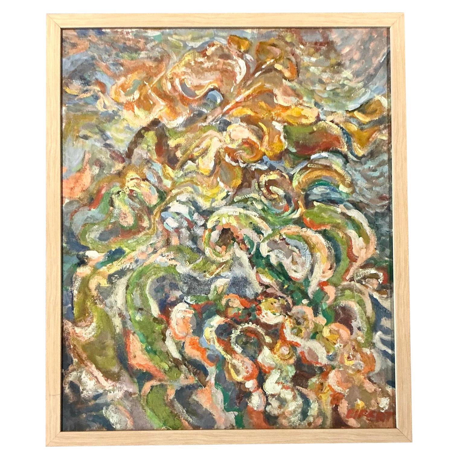 Vintage Boho Original Abstraktes Ölgemälde auf Leinwand, Vintage