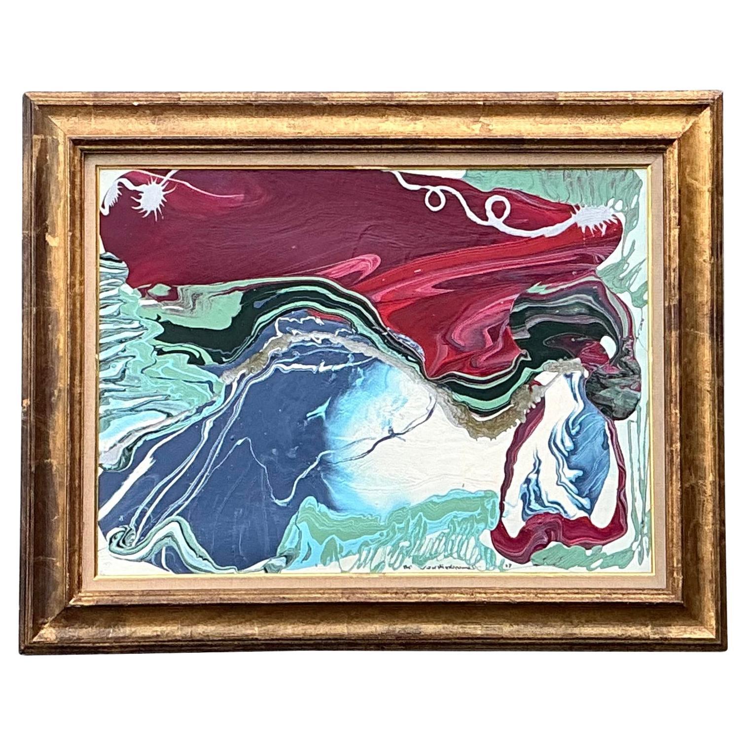 Vintage Boho Original Abstraktes Ölgemälde auf Leinwand, Vintage