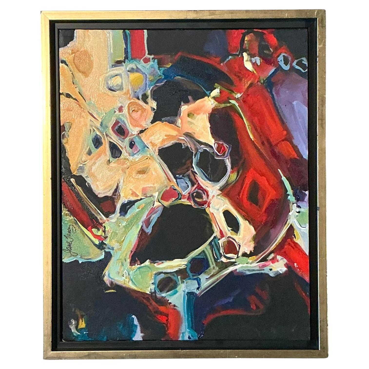 Vintage Boho Original Abstract Oil on Canvas
