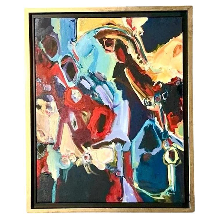Vintage Boho Original Abstract Oil on Canvas