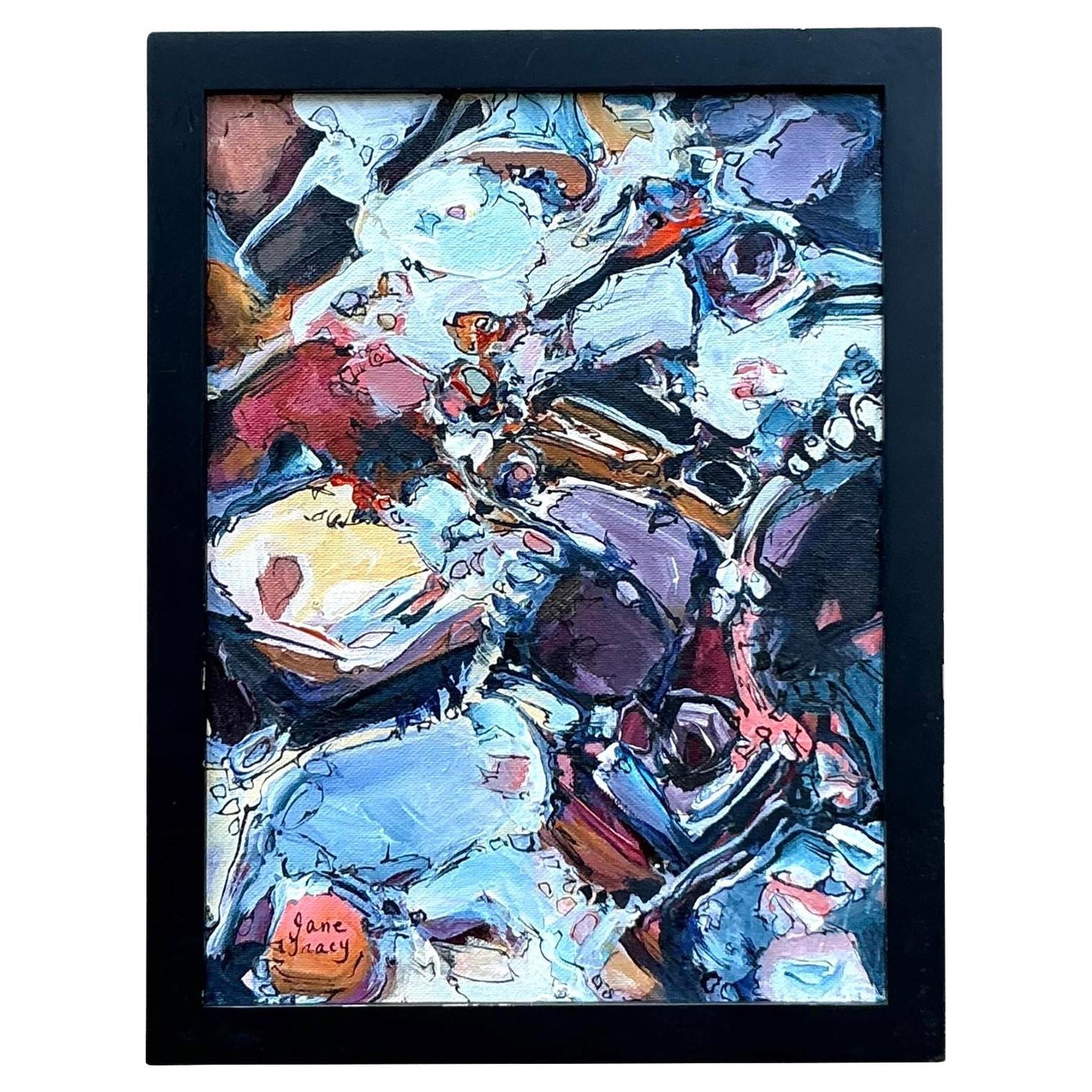 Vintage Boho Original Abstract Oil on Canvas