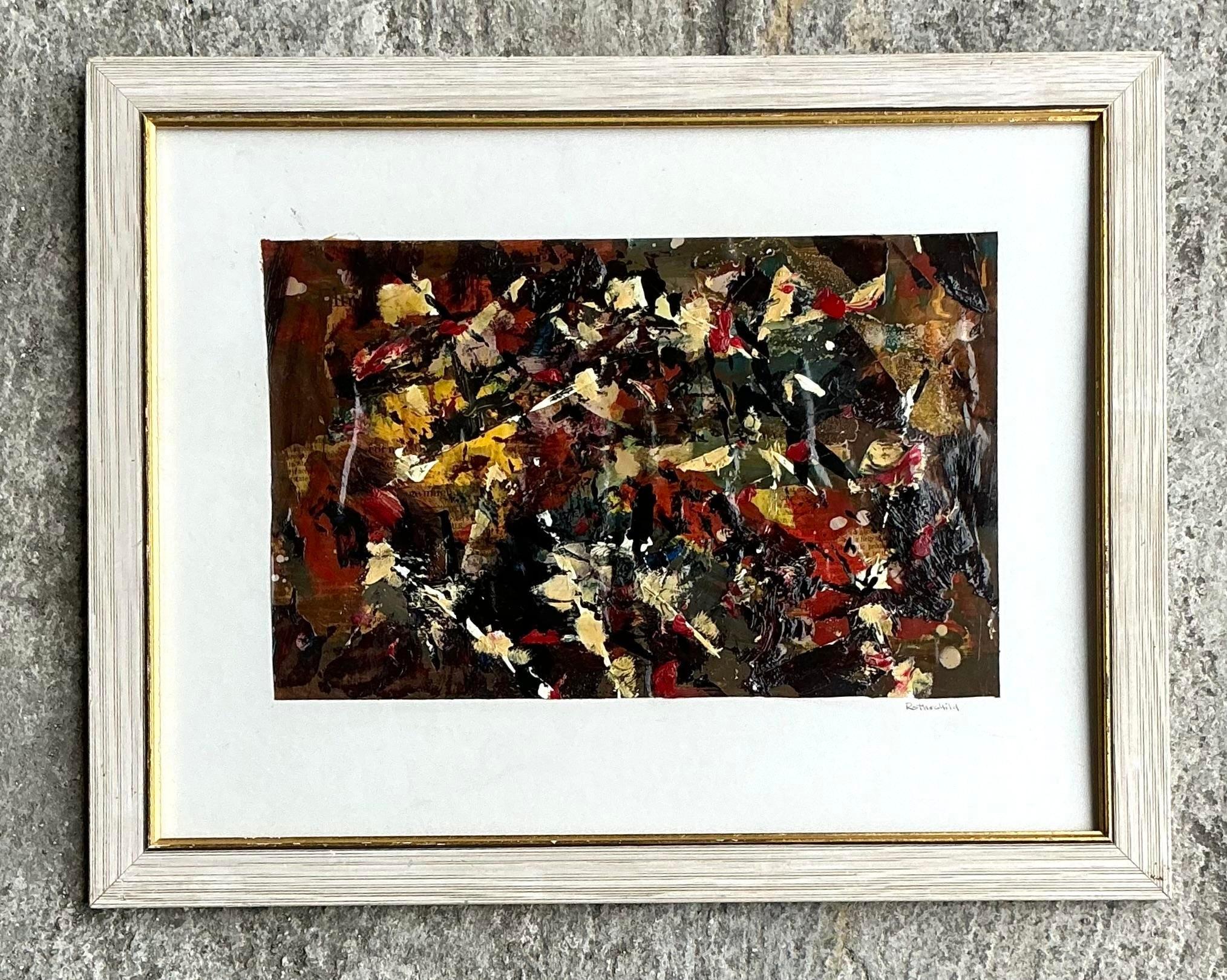 Americano Pittura astratta originale olio su carta Vintage By in vendita