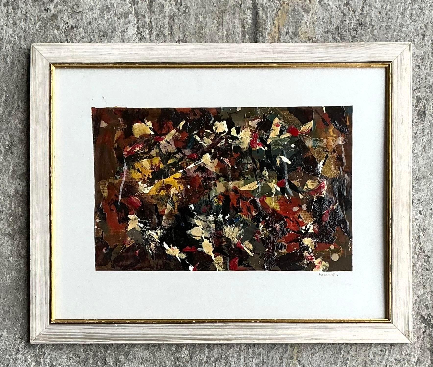 Pittura astratta originale olio su carta Vintage By In condizioni buone in vendita a west palm beach, FL