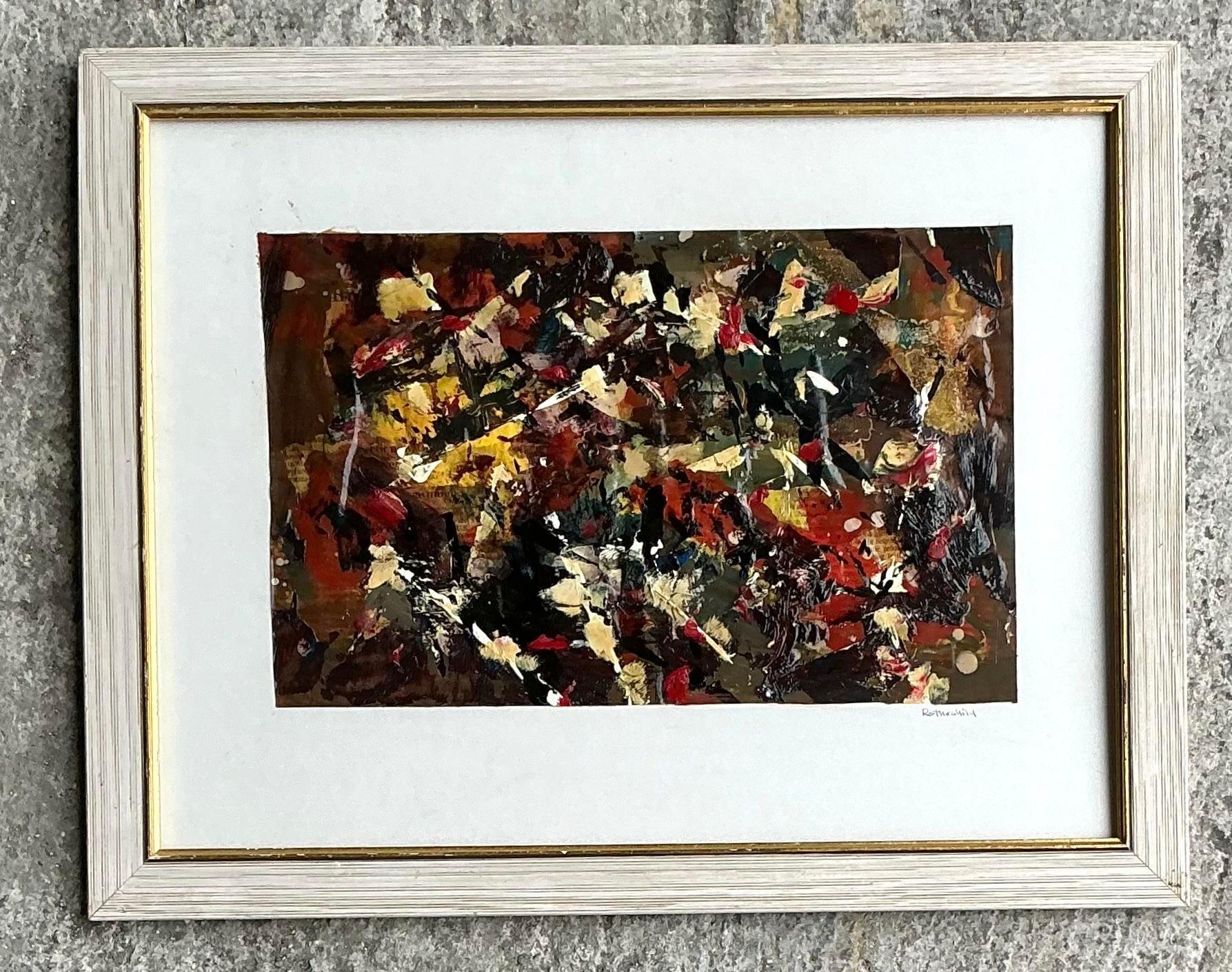 XX secolo Pittura astratta originale olio su carta Vintage By in vendita
