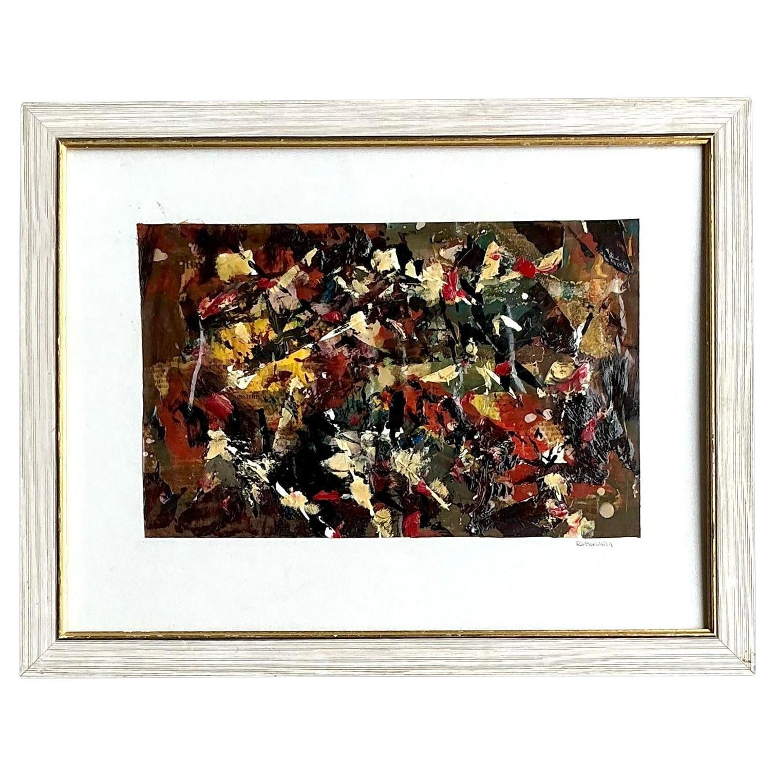 Pittura astratta originale olio su carta Vintage By