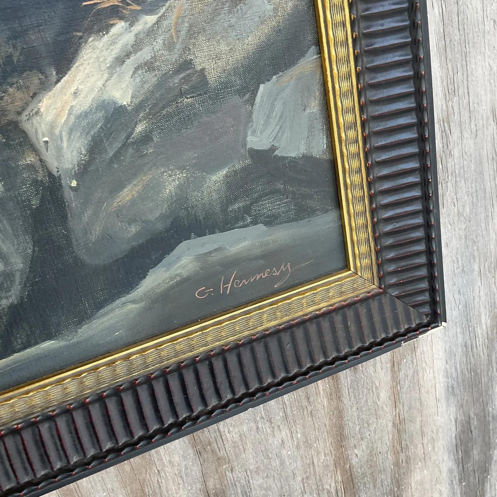 Pittura ad olio originale astratta vintage Boho. Firmato dall'artista G. Hennessy e intitolato Tidal Basin. Acquistato da una proprietà di Palm Beach.