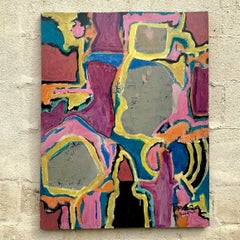 Vintage Boho Original Abstraktes Ölgemälde auf Karton