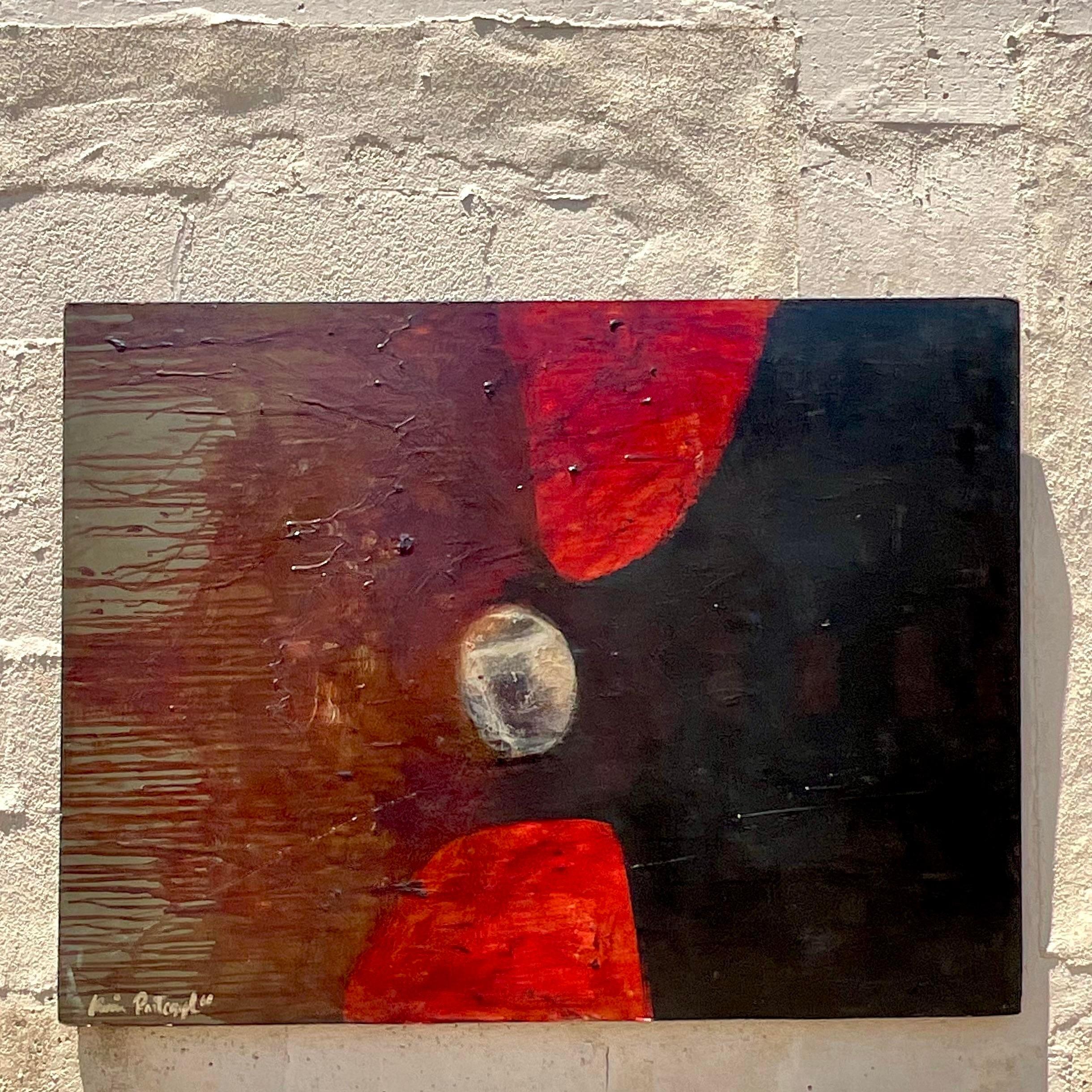 Américain Peinture à l'huile abstraite originale de Boho sur panneau en vente