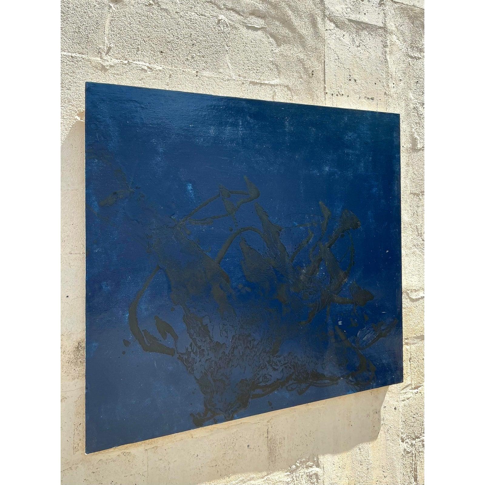 Vintage Boho Original Abstraktes Ölgemälde auf Karton (Minimalistisch) im Angebot