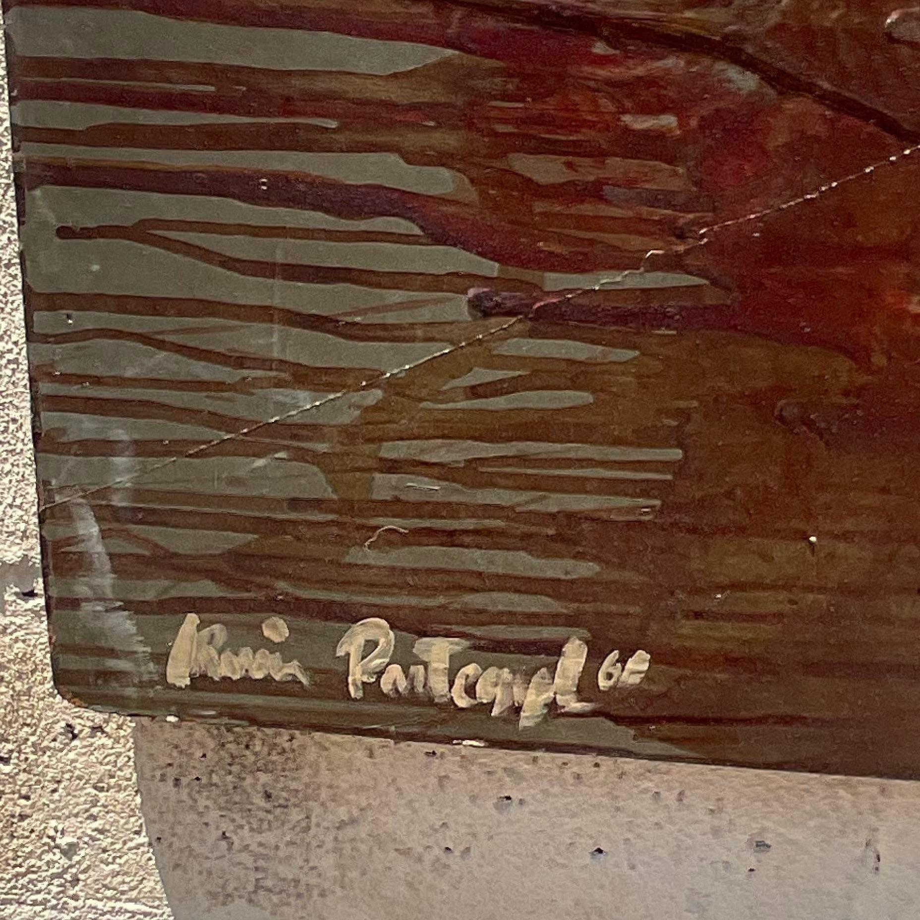 Milieu du XXe siècle Peinture à l'huile abstraite originale de Boho sur panneau en vente