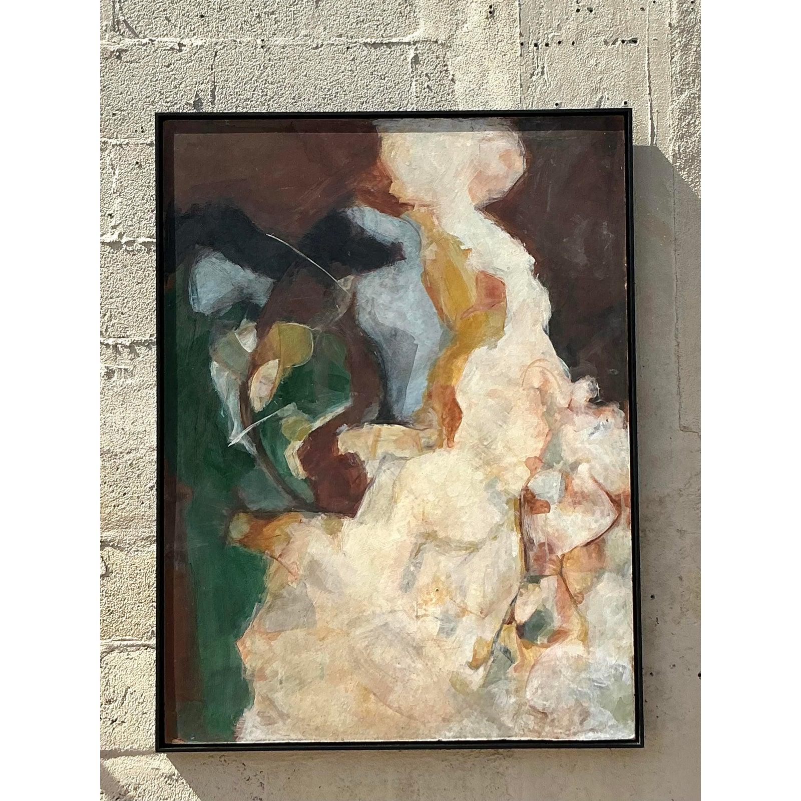Vintage Boho Original Abstraktes Ölgemälde auf Karton im Zustand „Gut“ im Angebot in west palm beach, FL
