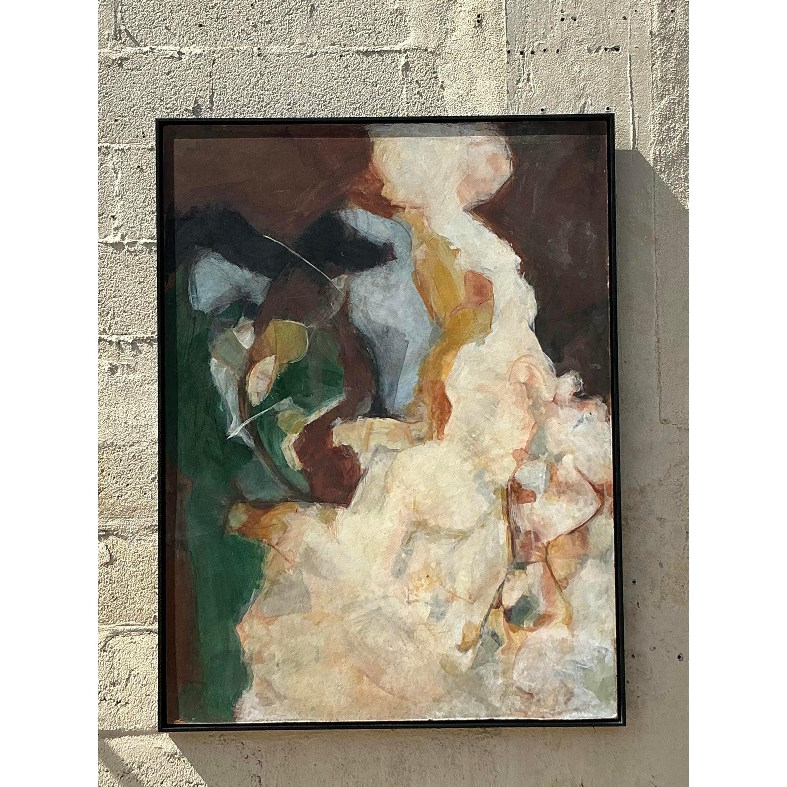 Vintage Boho Original Abstraktes Ölgemälde auf Karton (20. Jahrhundert) im Angebot