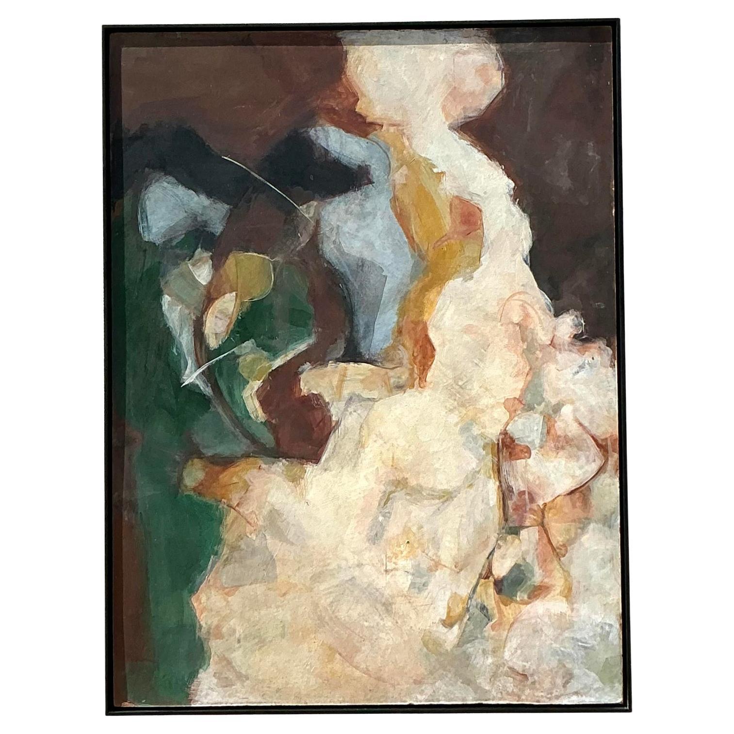 Vintage Boho Original Abstract Oil Painting on Board