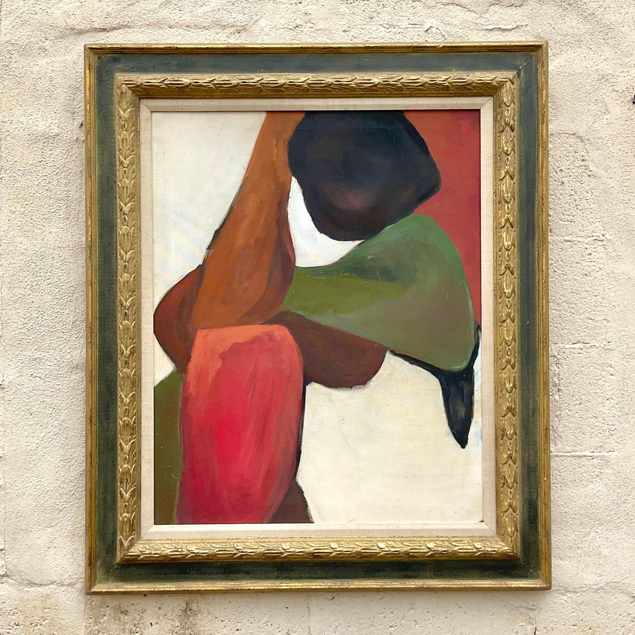 Vintage Boho Original Abstract Oil Painting on Canvas For Sale at 1stDibs