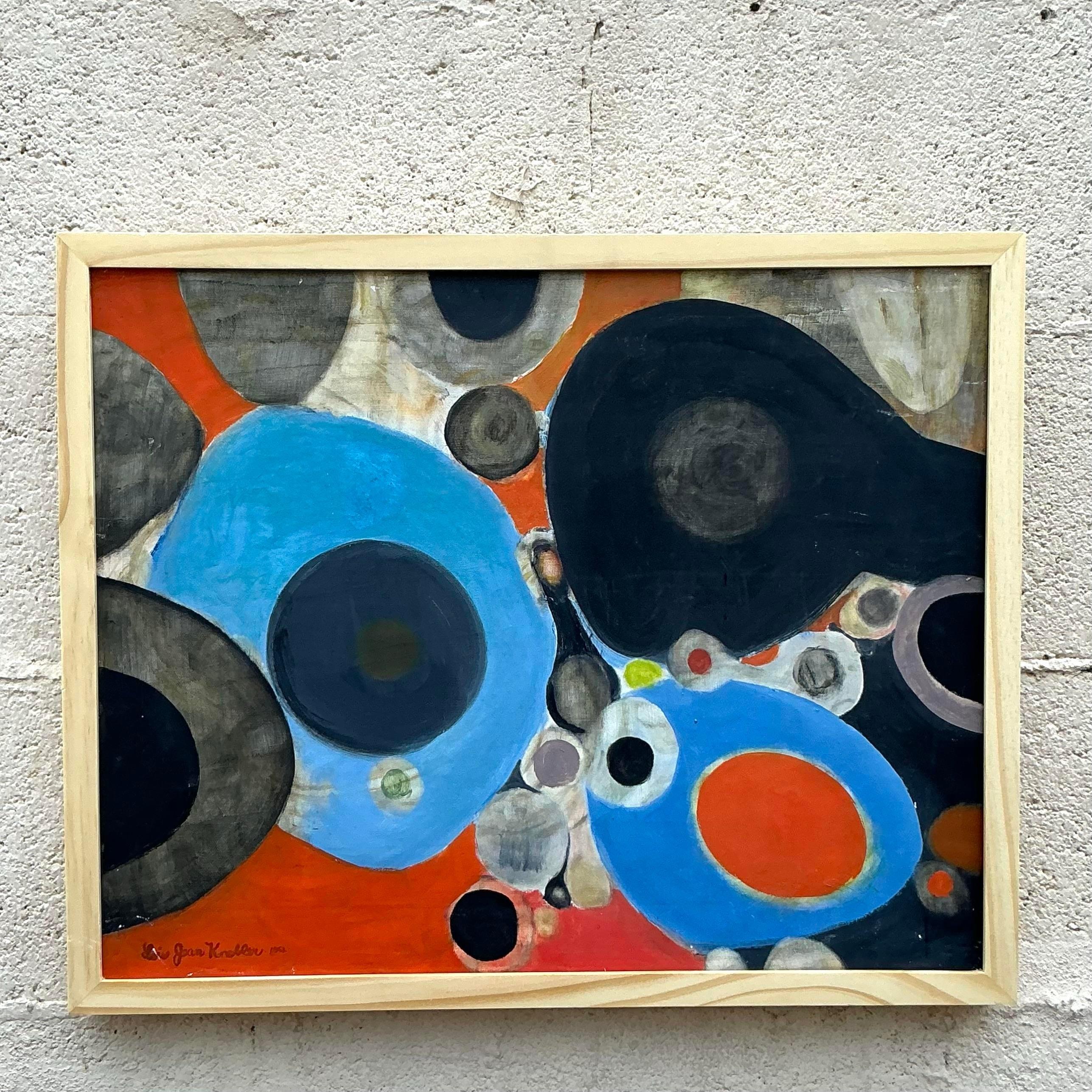 Verschönern Sie Ihre Einrichtung mit diesem abstrakten Original-Ölgemälde im Boho-Stil auf Leinwand. Mit seinen leuchtenden Farben und dynamischen Pinselstrichen fängt dieses Werk die Essenz von Kreativität und künstlerischem Ausdruck ein. Sein