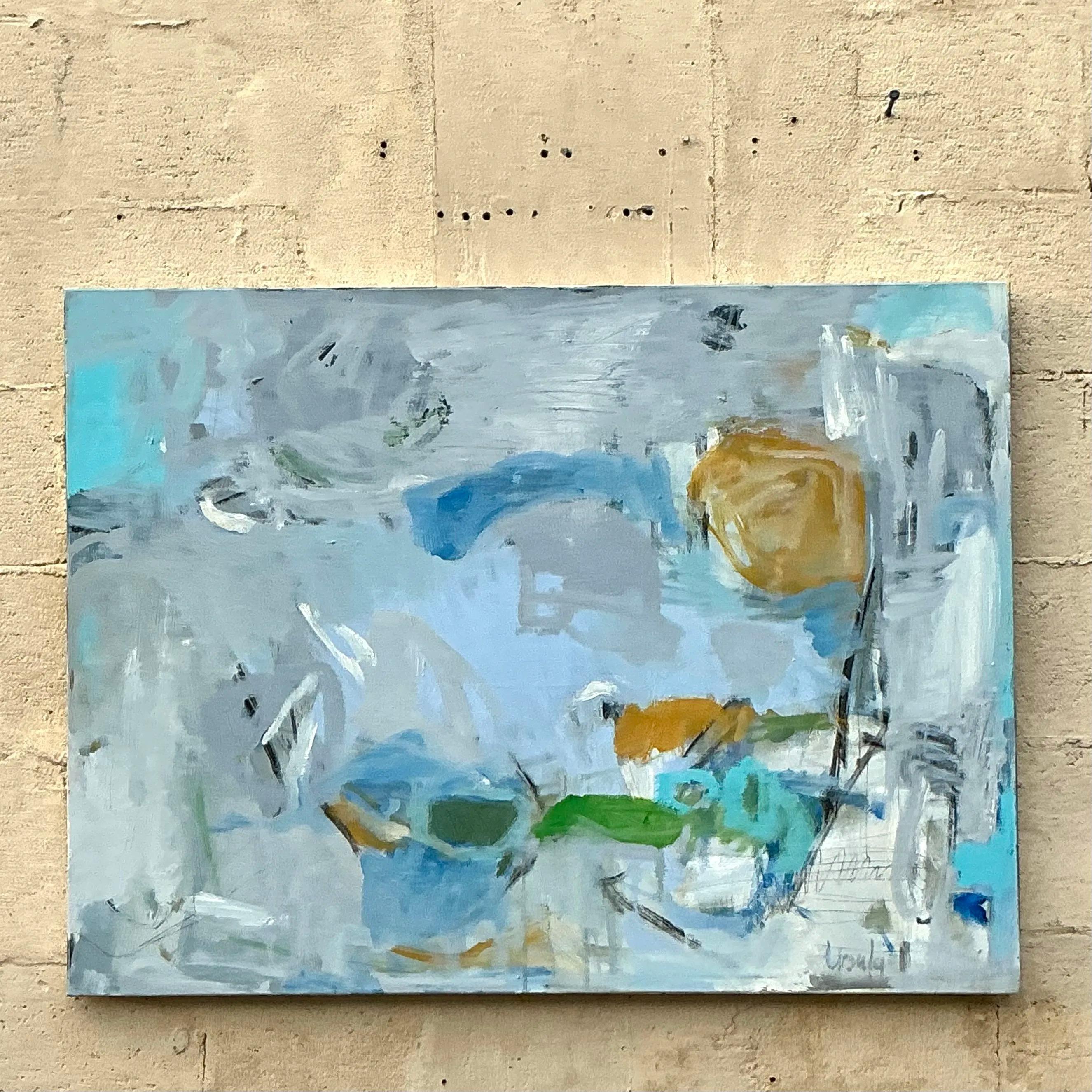 Vintage Boho Original Abstract Oil Painting on Canvas For Sale at 1stDibs