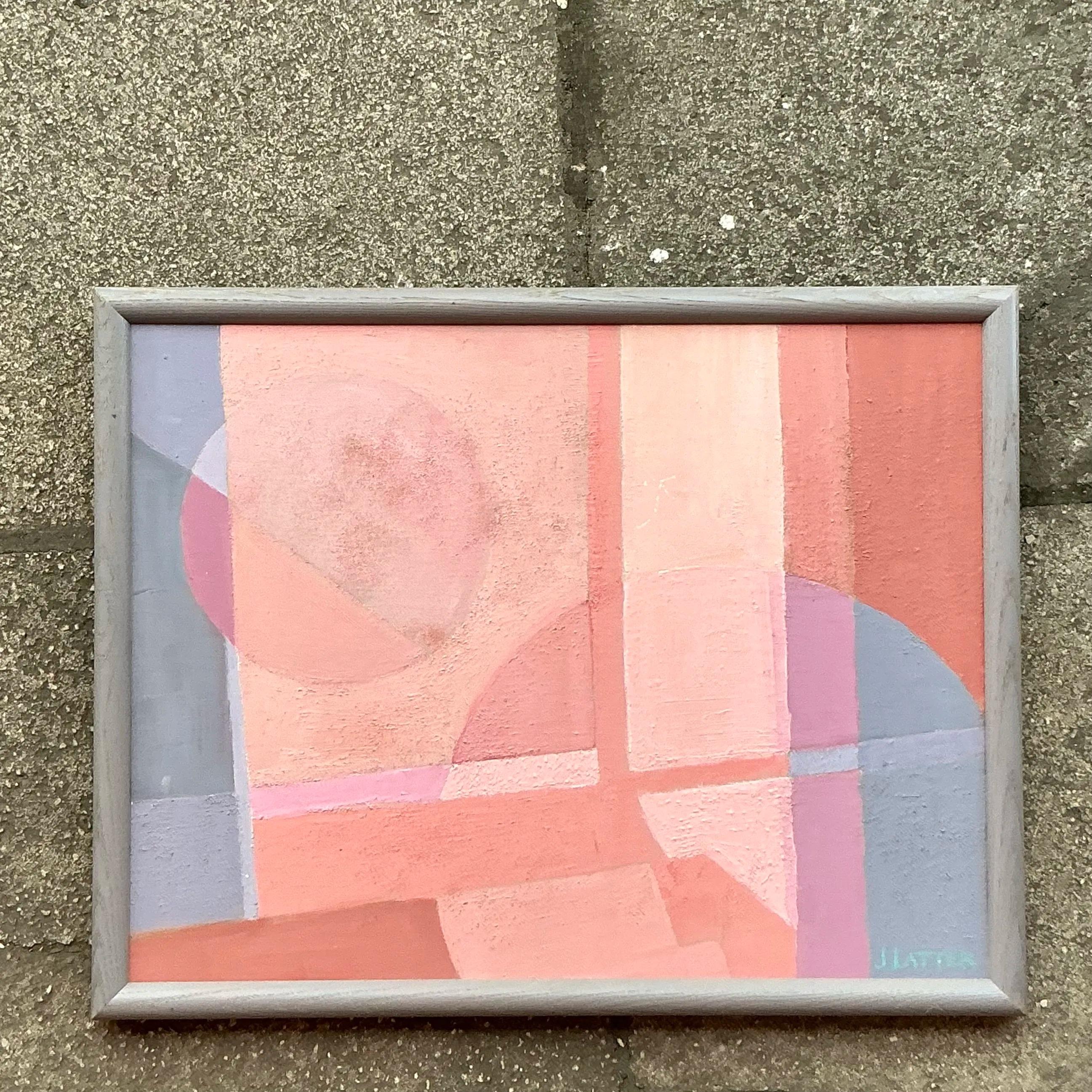 Dieses abstrakte Original-Ölgemälde im Vintage-Boho-Stil auf Leinwand zeigt ein fesselndes Zusammenspiel von Farben und Texturen und bietet einen einzigartigen Einblick in ausdrucksstarke Kunst. Dieses Einzelstück ist perfekt, um Ihrem Raum Tiefe
