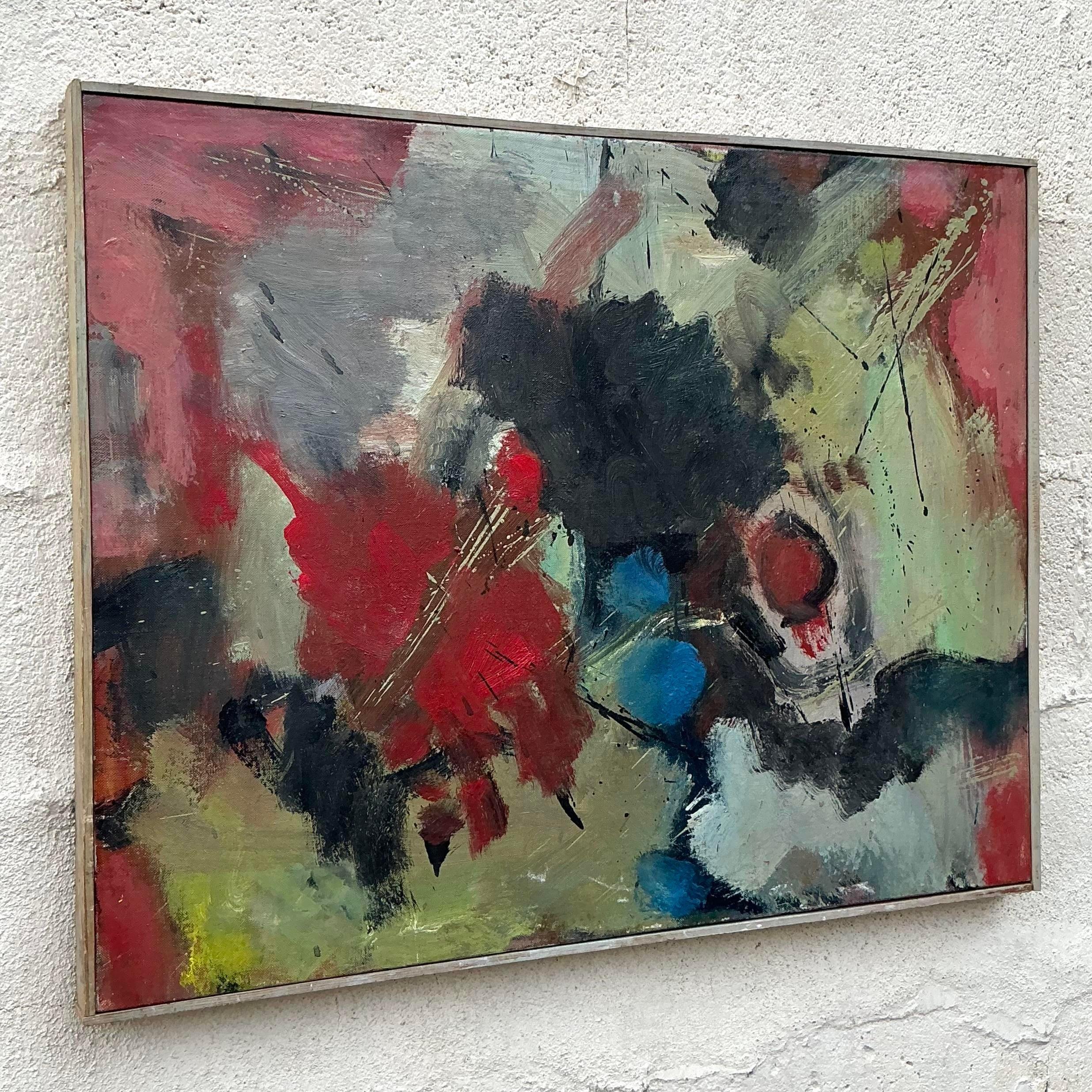 Originales abstraktes Ölgemälde auf Leinwand, Boho (amerikanisch) im Angebot