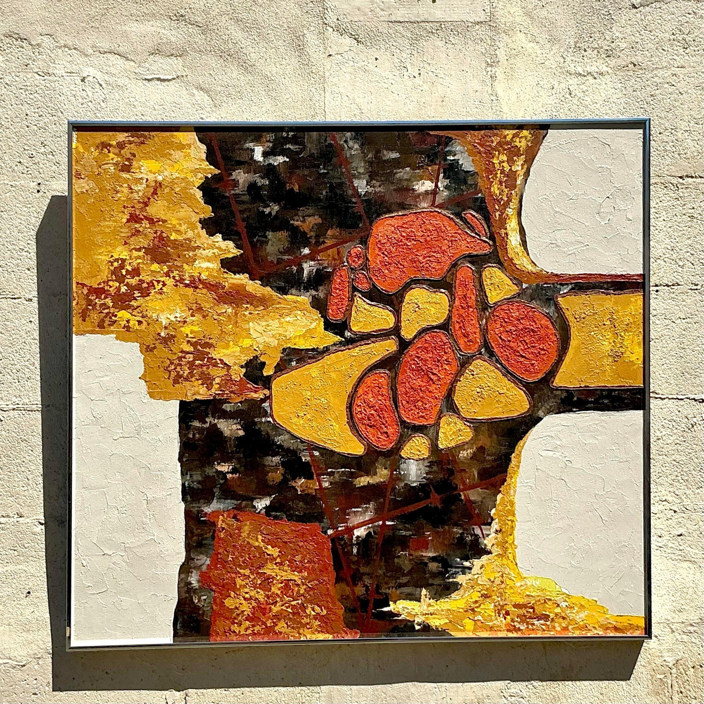 Originales abstraktes Ölgemälde auf Leinwand, Boho (amerikanisch) im Angebot