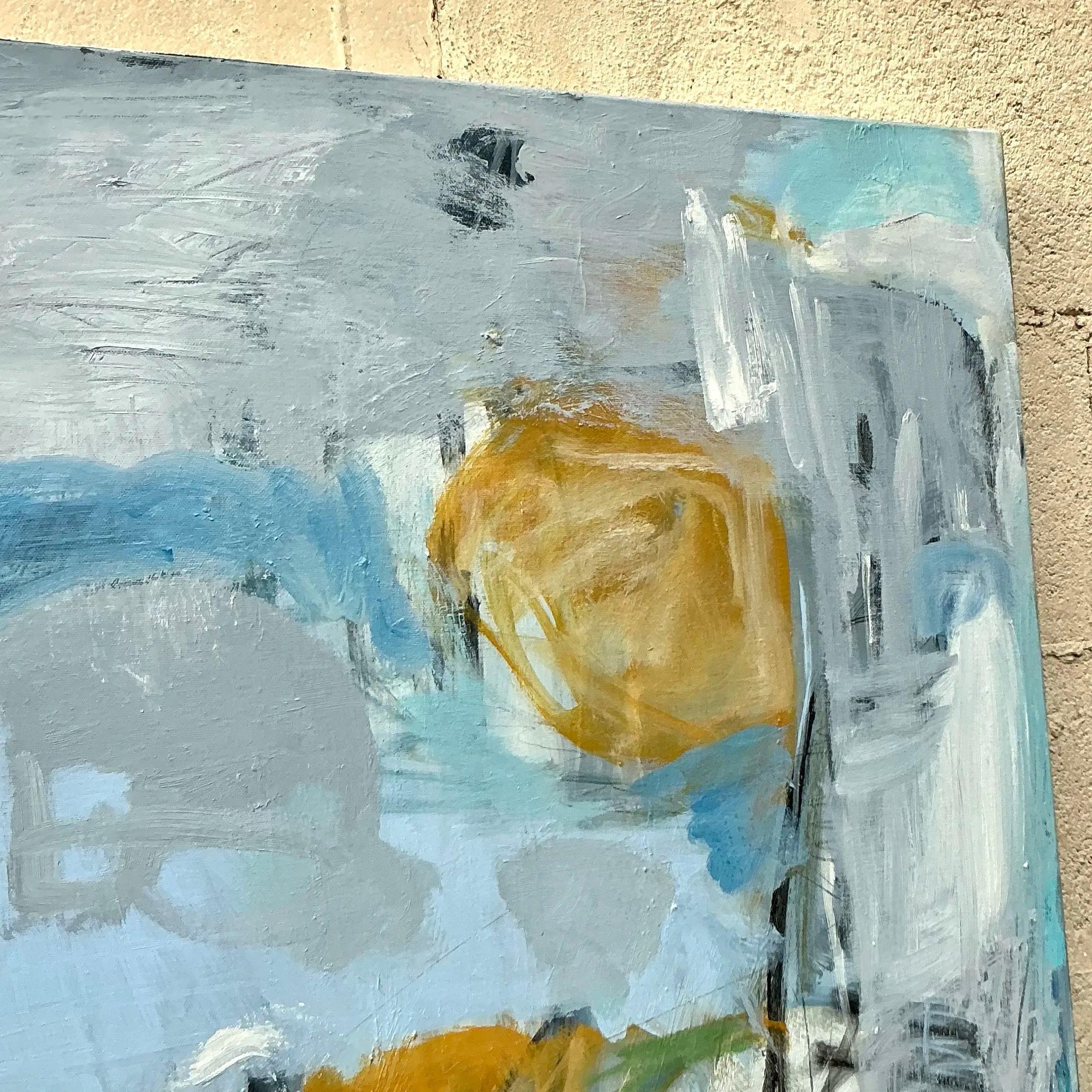Vintage Boho Original Abstract Oil Painting on Canvas For Sale at 1stDibs