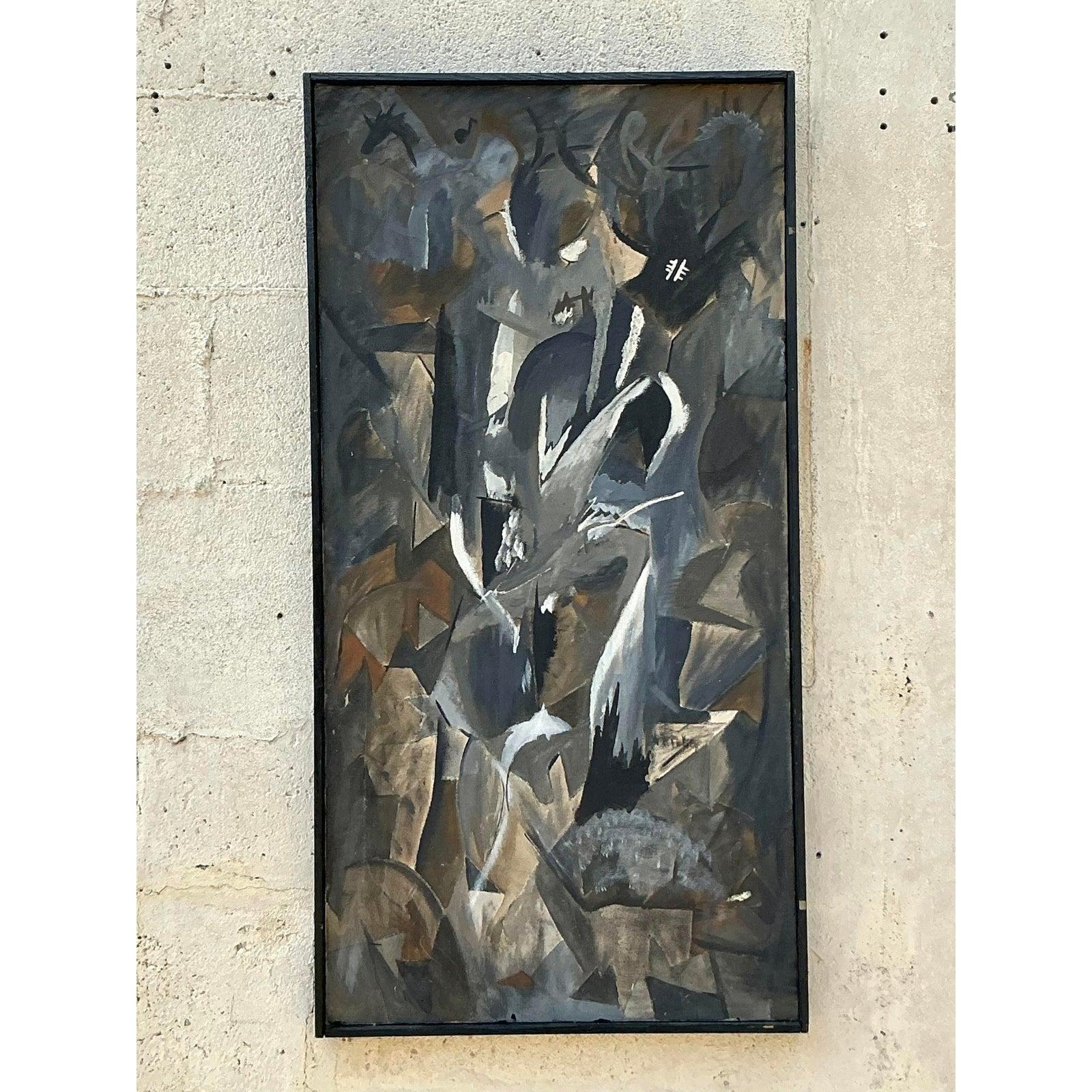 Originales abstraktes Ölgemälde auf Leinwand, Boho (Brutalismus) im Angebot