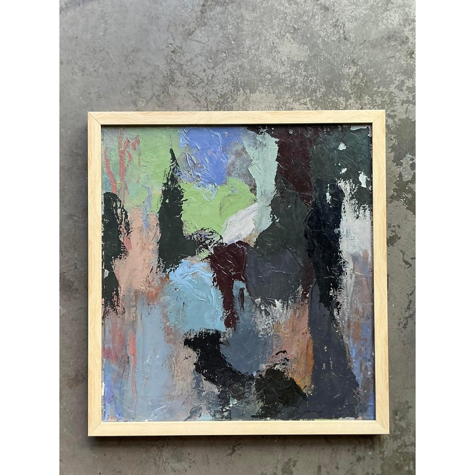 Originales abstraktes Ölgemälde auf Leinwand, Boho (Moderne der Mitte des Jahrhunderts) im Angebot
