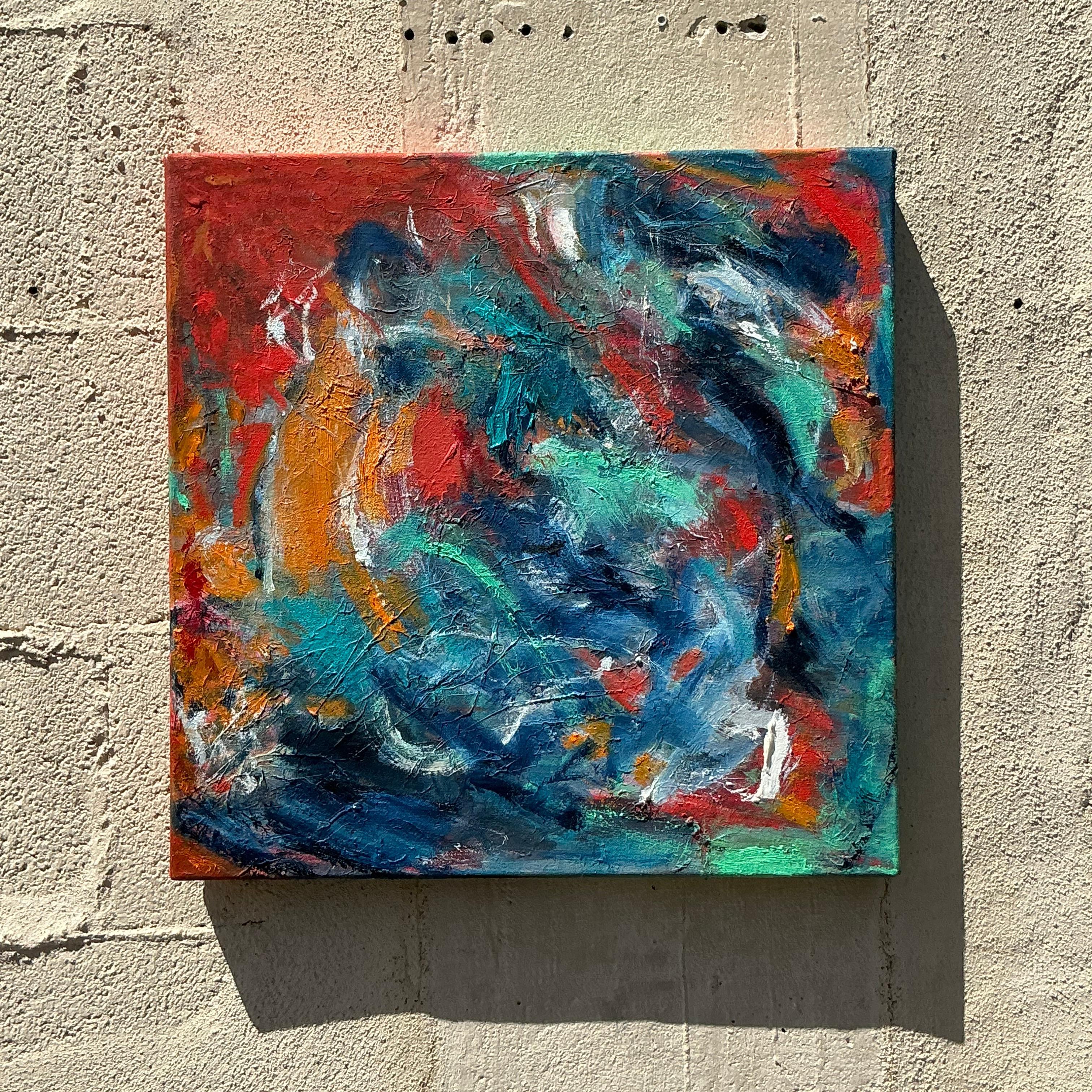 Originales abstraktes Ölgemälde auf Leinwand, Boho im Zustand „Gut“ im Angebot in West Palm Beach, FL