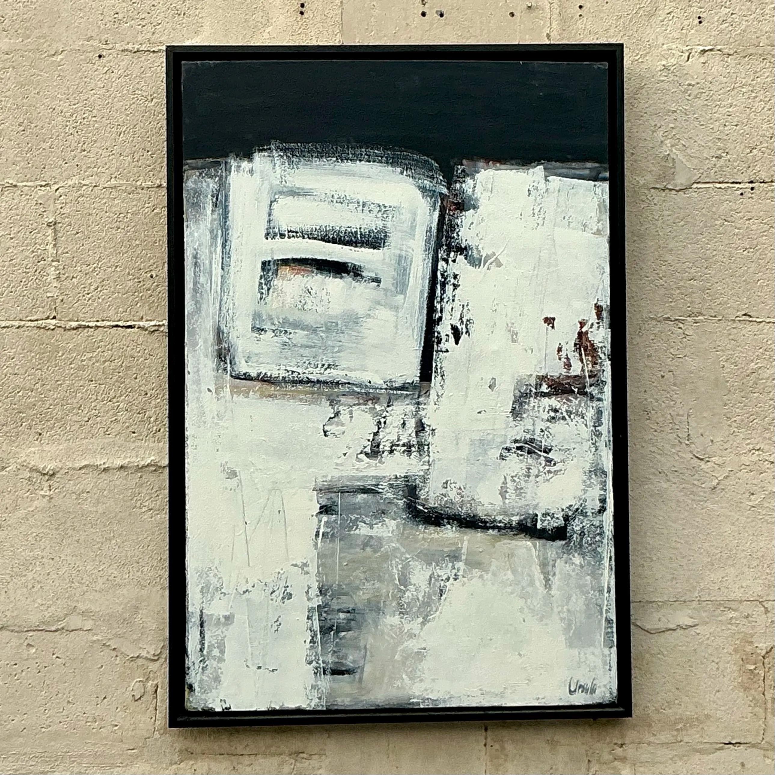 Vintage Boho Pintura al óleo abstracta original sobre lienzo en Bueno estado para la venta en west palm beach, FL