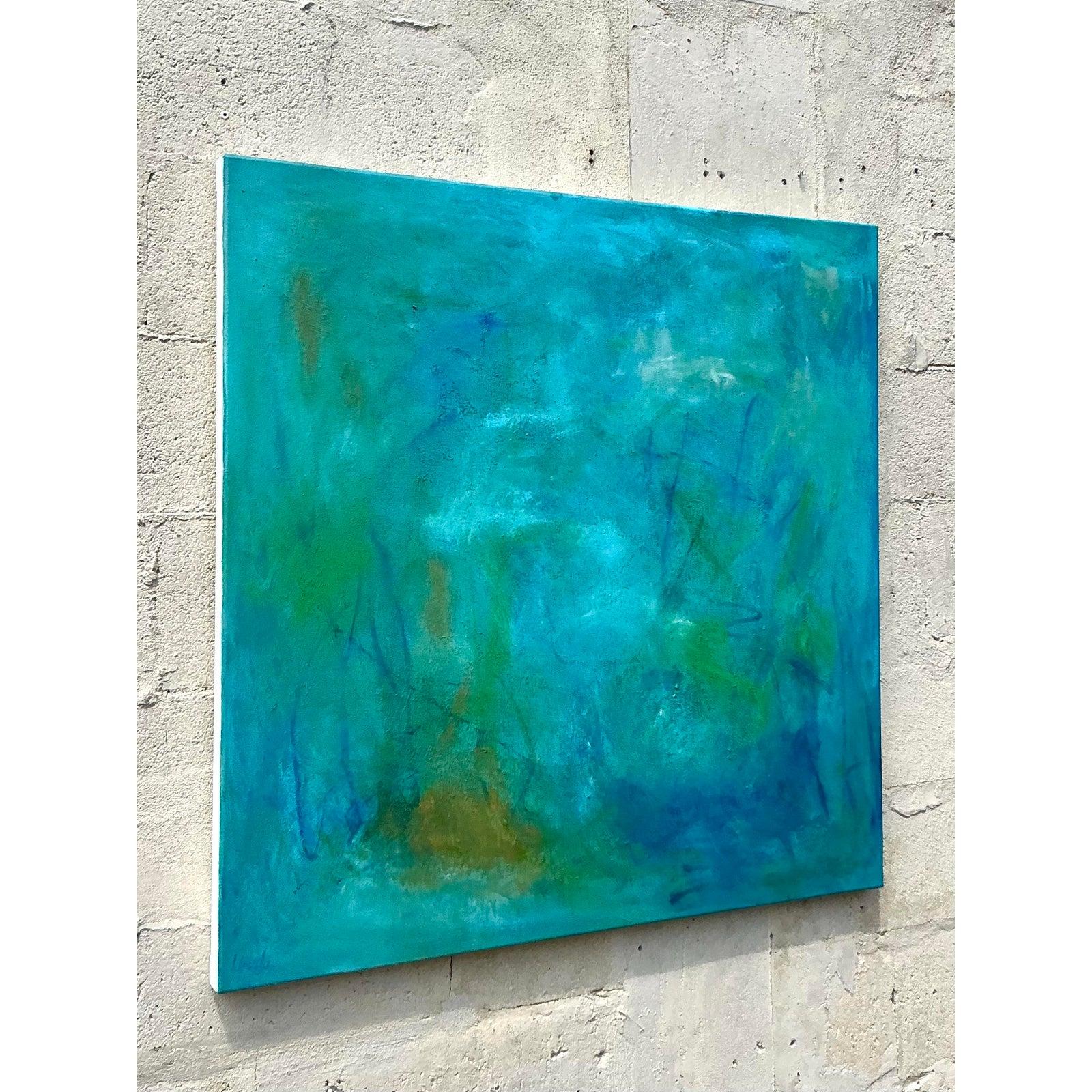 Originales abstraktes Ölgemälde auf Leinwand, Boho im Zustand „Gut“ im Angebot in west palm beach, FL