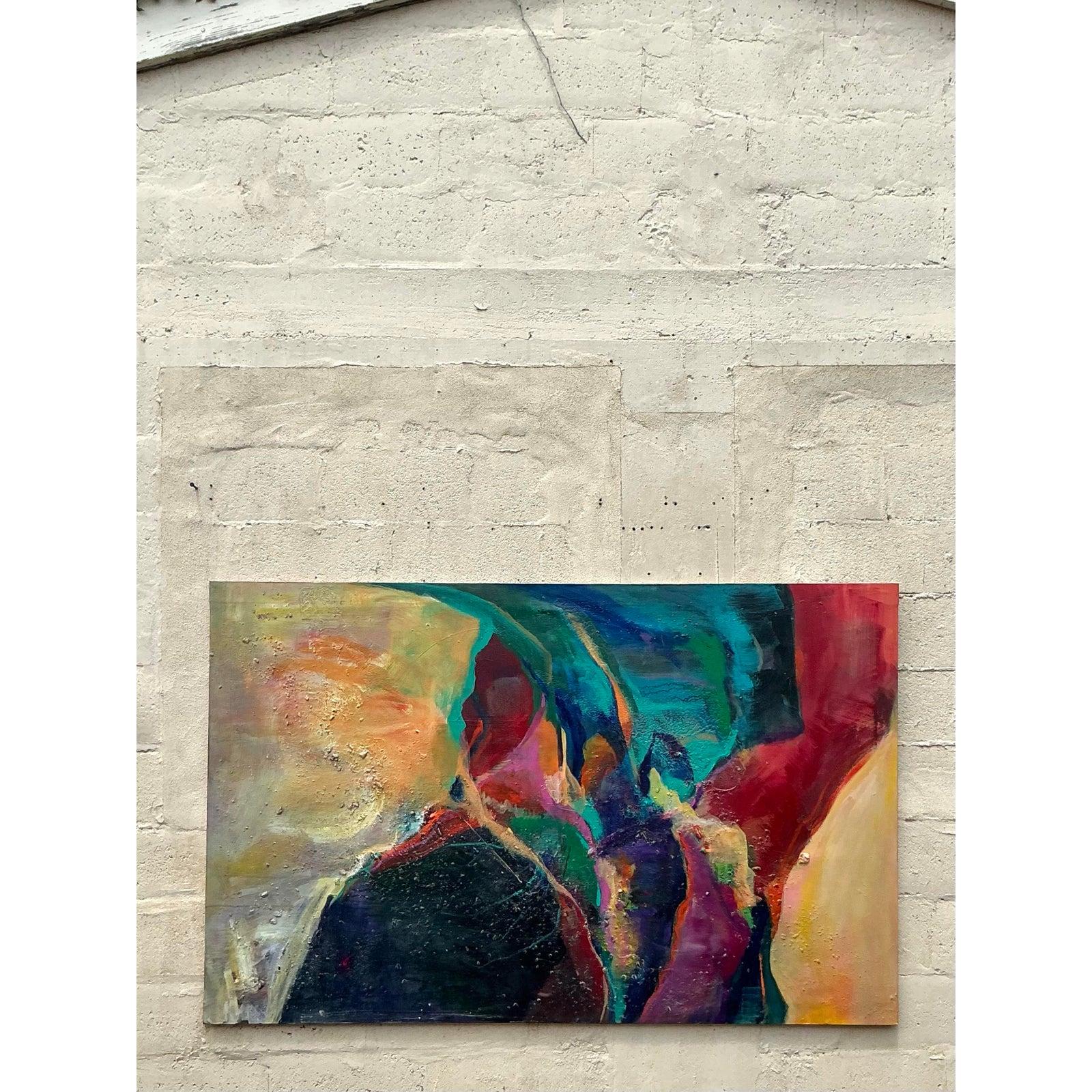 Originales abstraktes Ölgemälde auf Leinwand, Boho im Zustand „Gut“ im Angebot in west palm beach, FL
