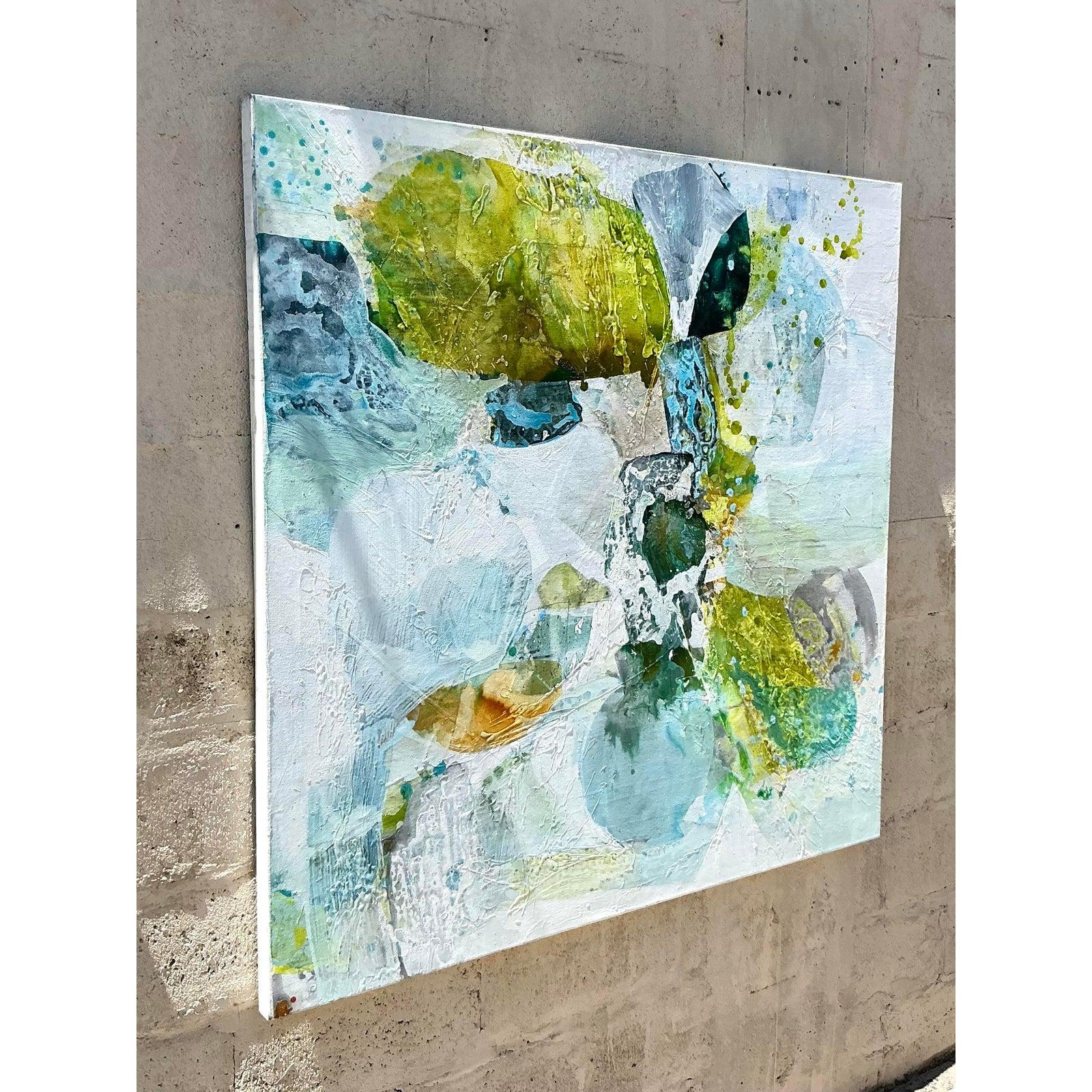 Originales abstraktes Ölgemälde auf Leinwand, Boho im Zustand „Gut“ im Angebot in west palm beach, FL
