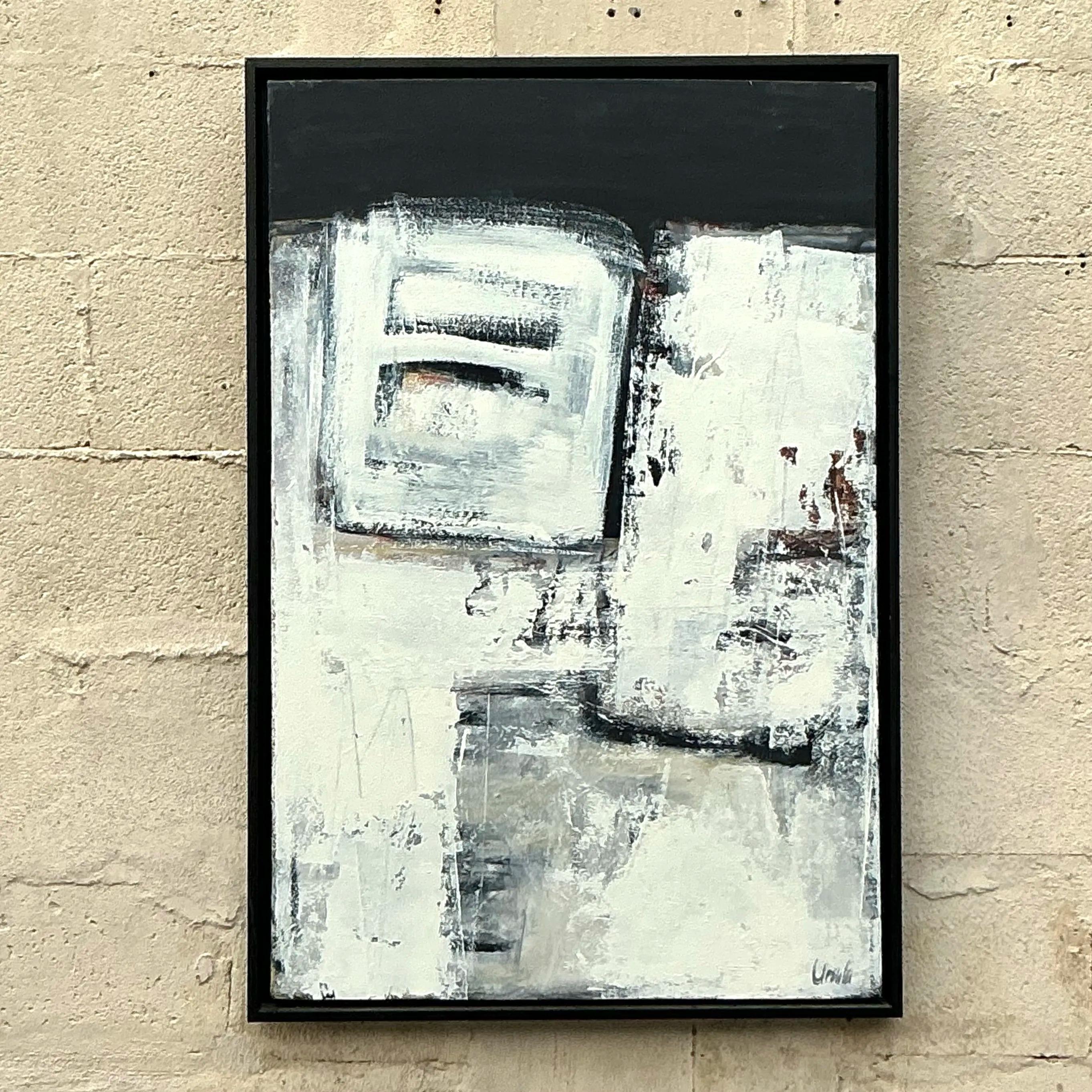 Vintage Boho Pintura al óleo abstracta original sobre lienzo Siglo XXI y contemporáneo en venta
