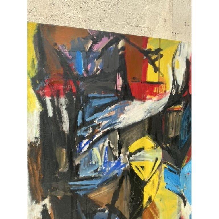 Vintage Boho Pintura al óleo abstracta original sobre lienzo siglo XX en venta