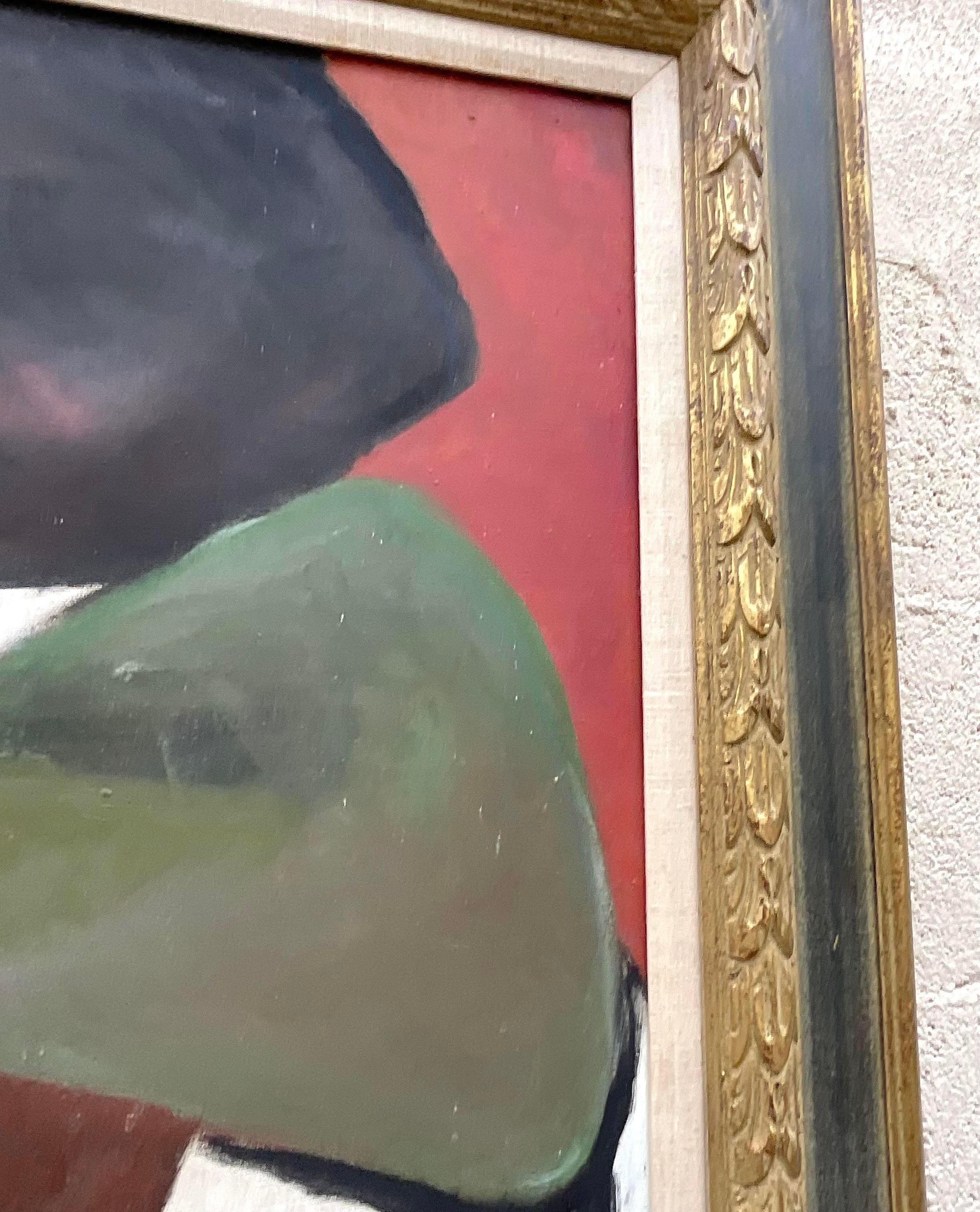 Vintage Boho Original Abstract Oil Painting on Canvas For Sale at 1stDibs