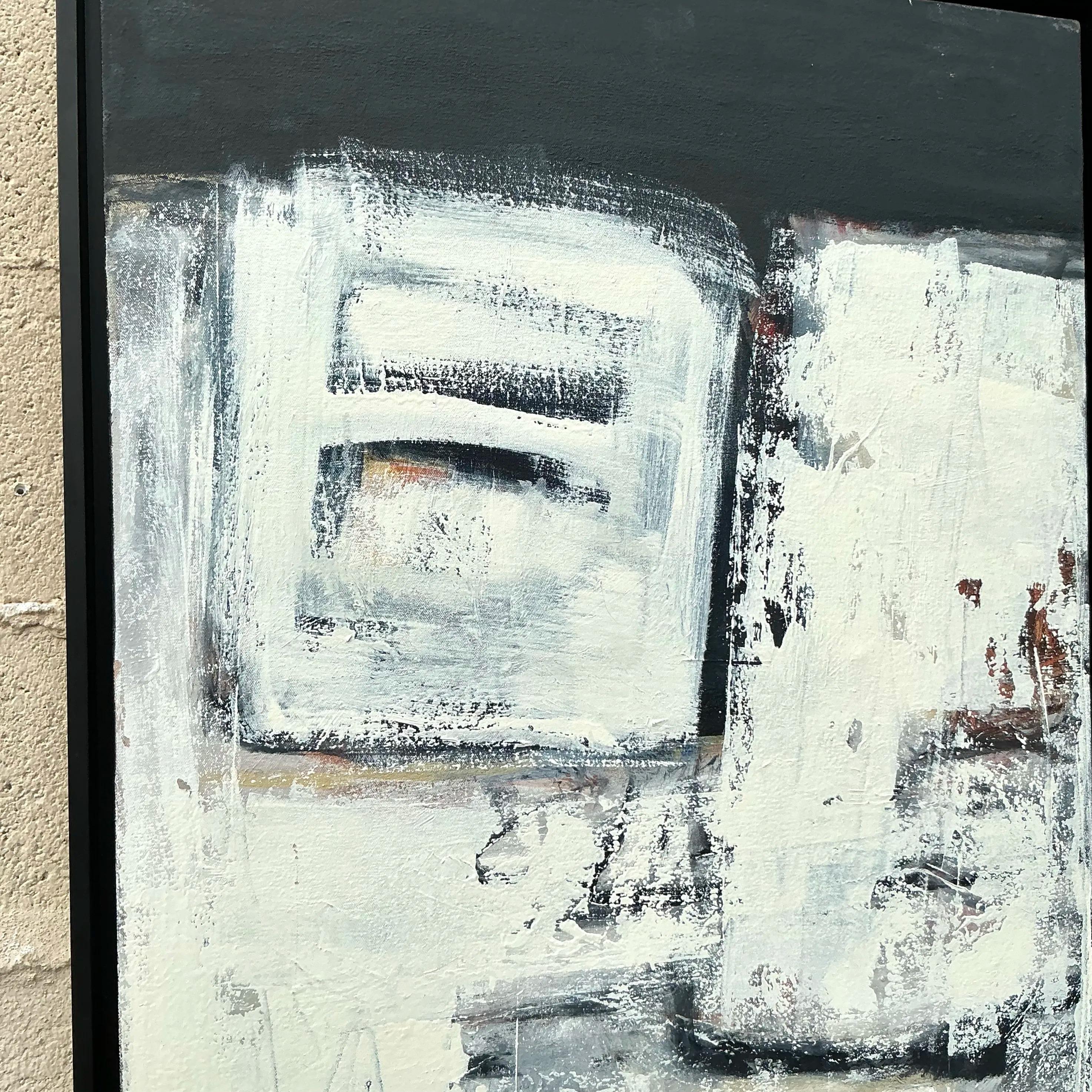 Vintage Boho Pintura al óleo abstracta original sobre lienzo Lienzo en venta