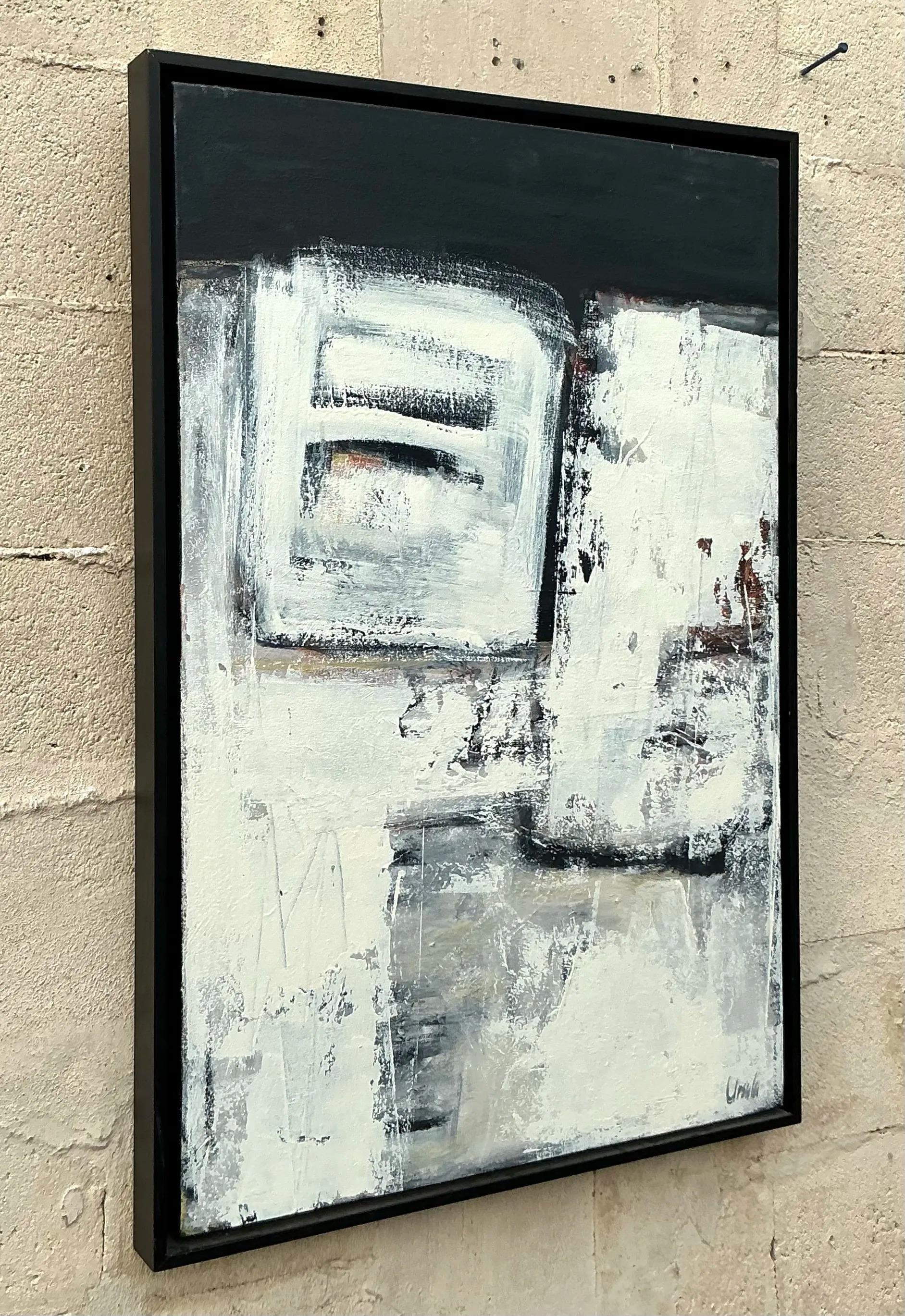 Vintage Boho Pintura al óleo abstracta original sobre lienzo en venta 1