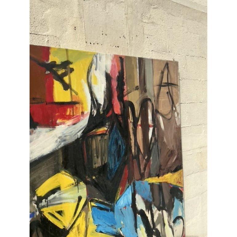 Vintage Boho Pintura al óleo abstracta original sobre lienzo en venta 2