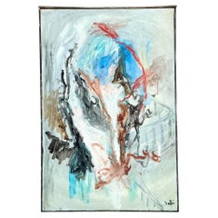 Pittura ad olio astratta originale vintage Boho su tela
