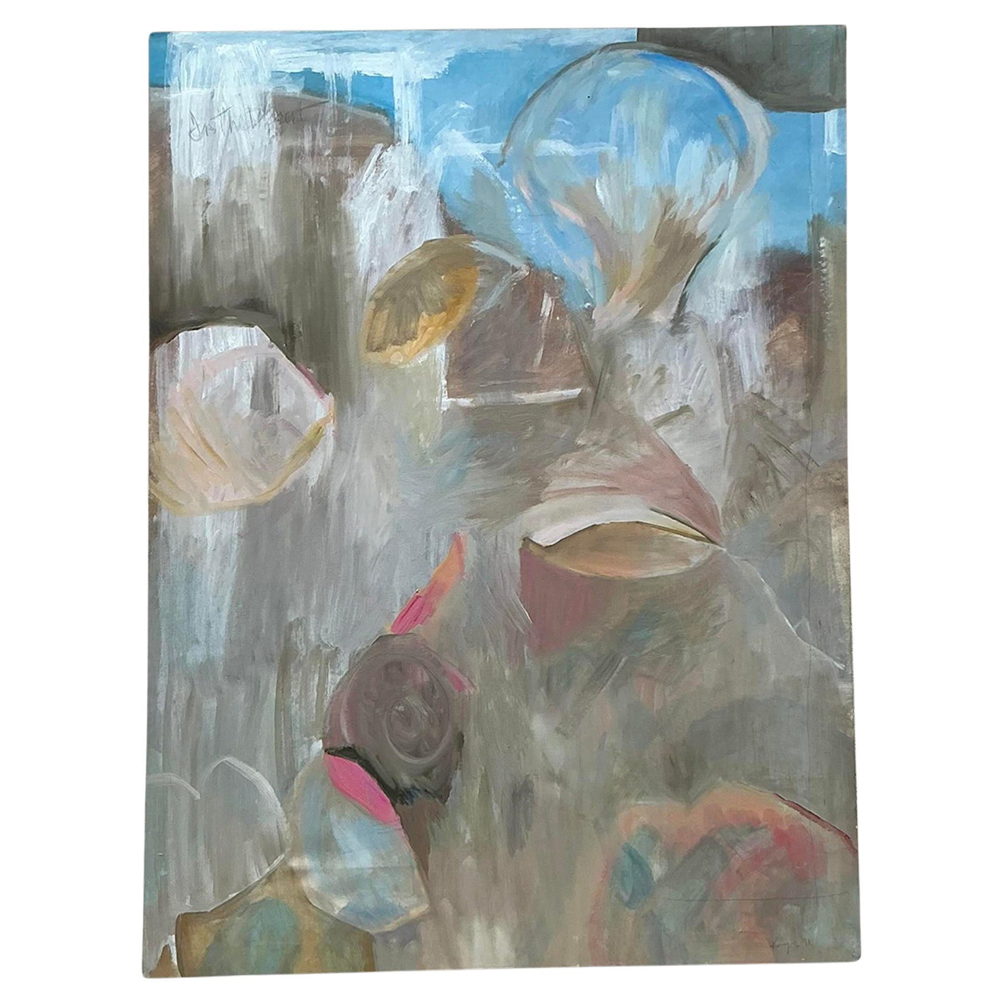 Vintage Boho Original Abstract Oil Painting on Canvas For Sale at 1stDibs