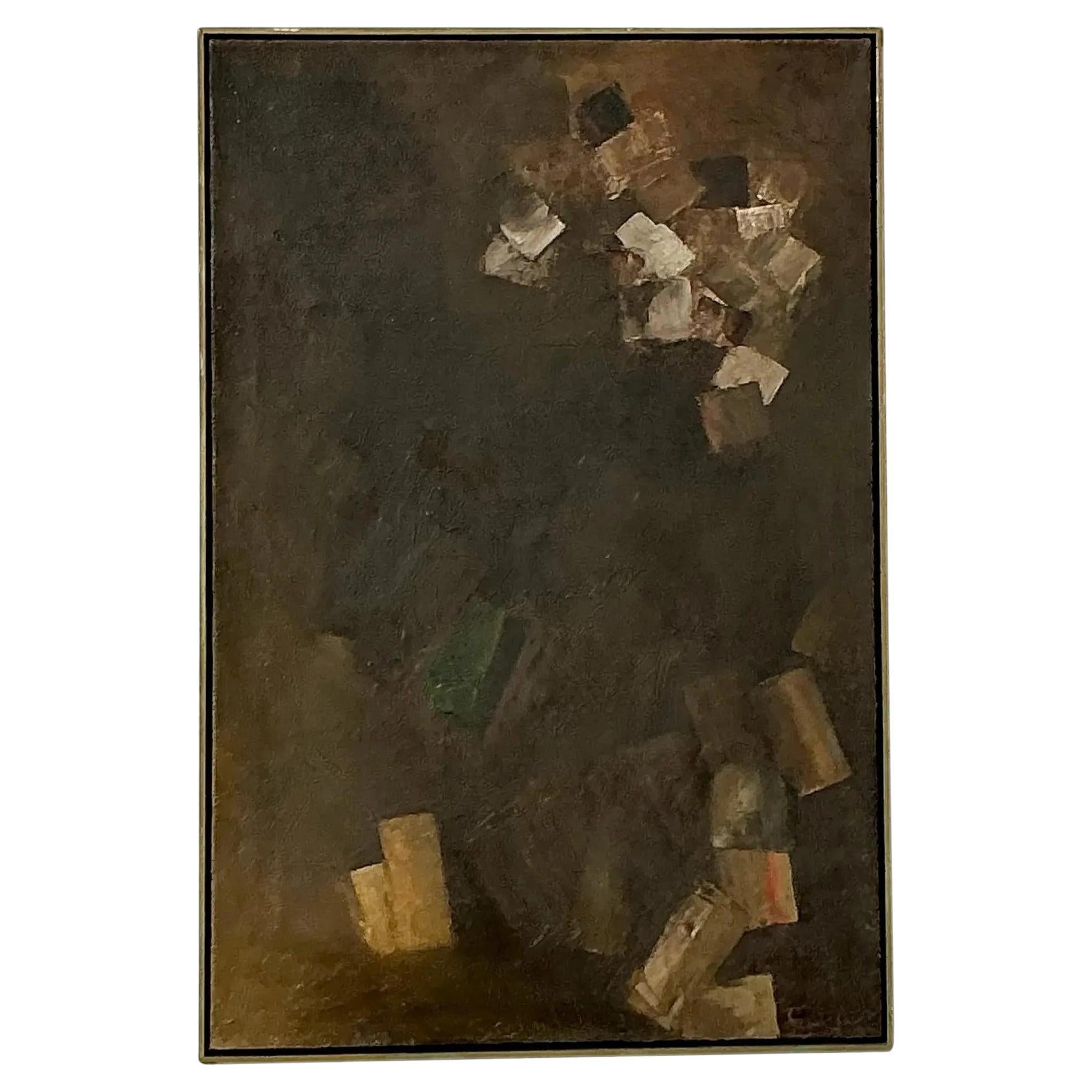 Pittura ad olio astratta originale vintage Boho su tela