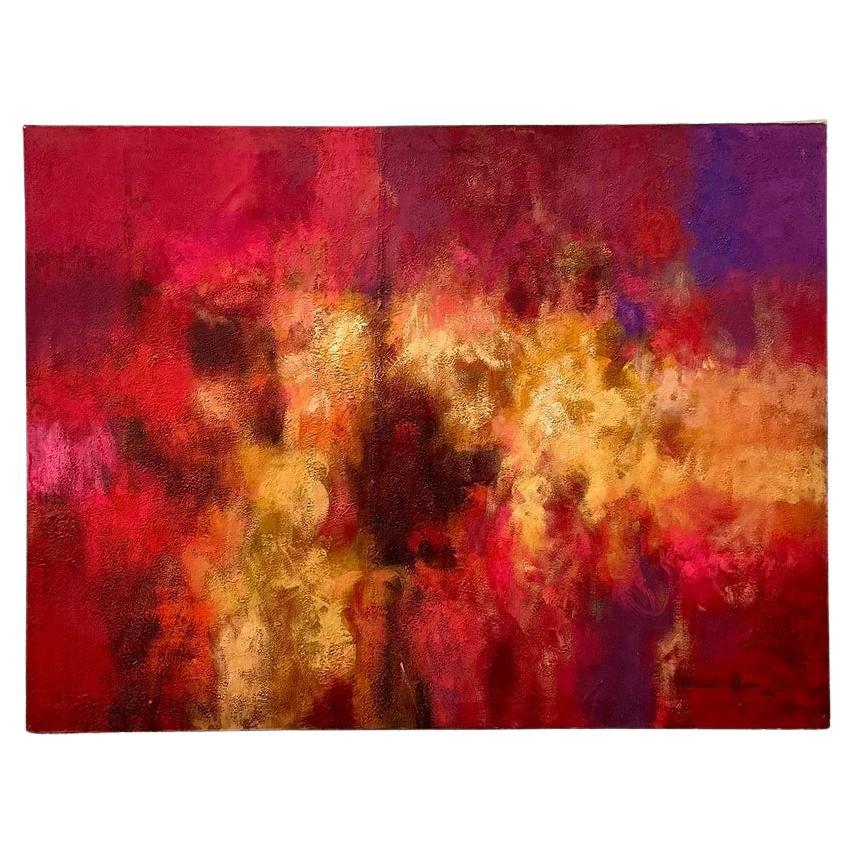 Pittura ad olio astratta originale vintage Boho su tela