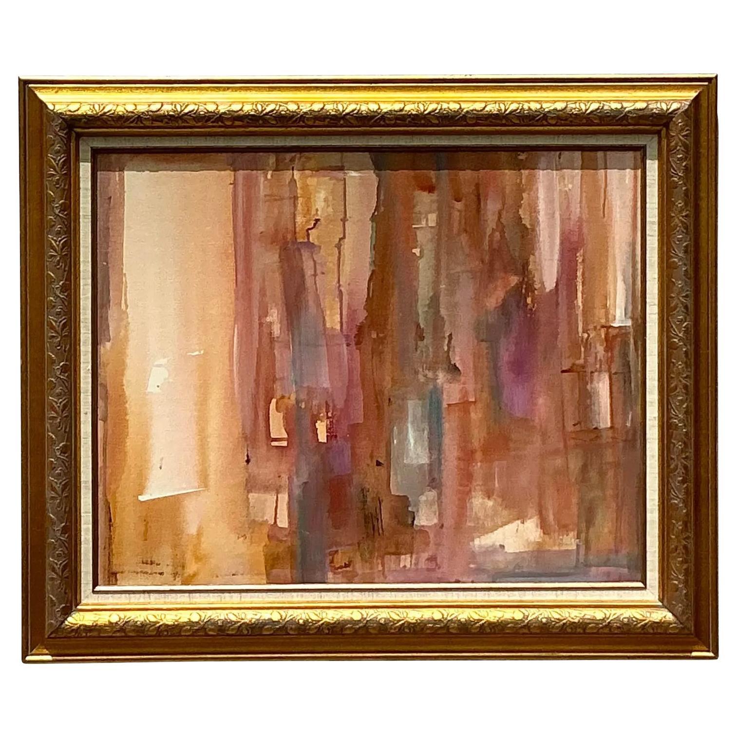 Vintage Boho Pintura al óleo abstracta original sobre lienzo