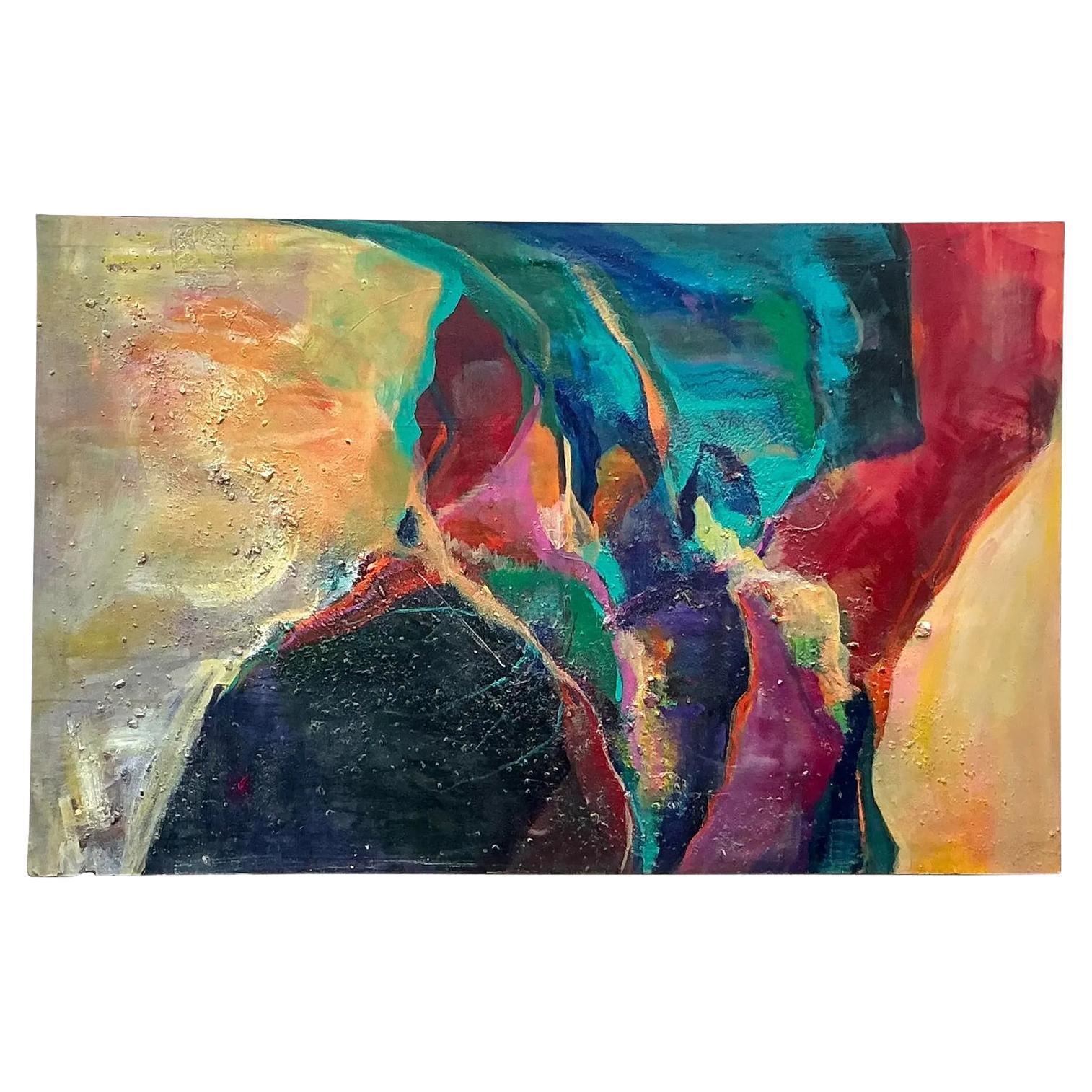 Pittura ad olio astratta originale vintage Boho su tela