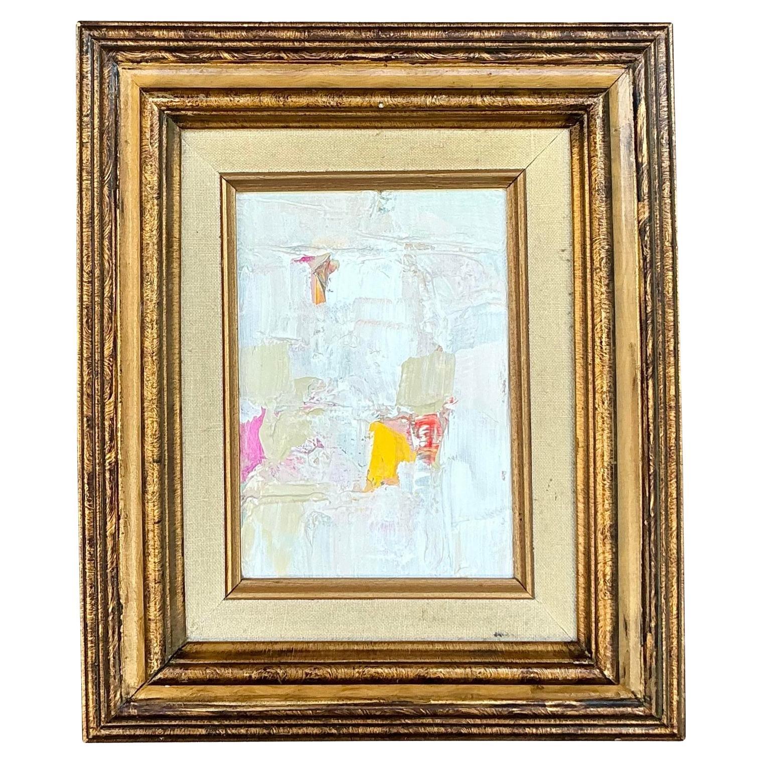Pittura ad olio astratta originale vintage Boho su tela