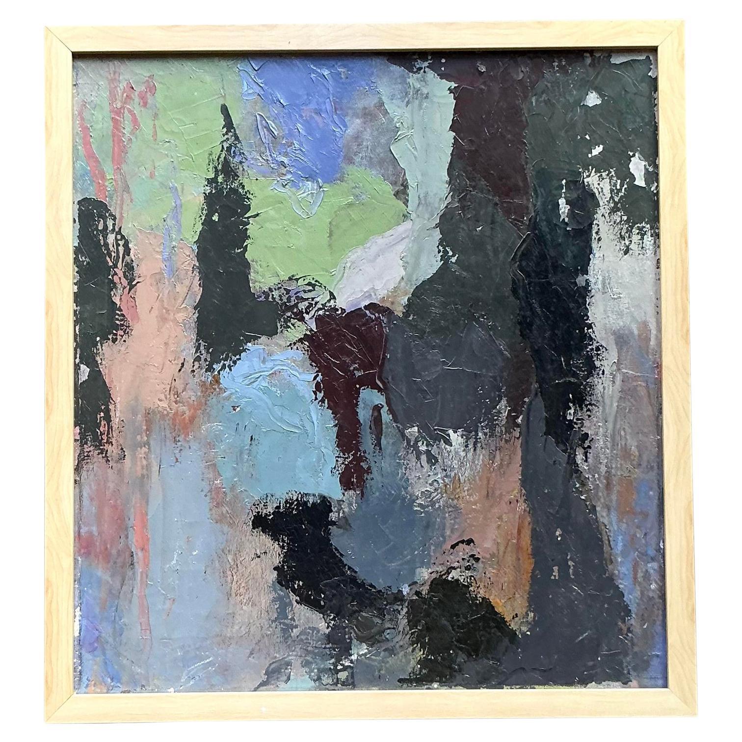 Pittura ad olio astratta originale vintage Boho su tela