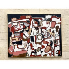 Vintage Boho Original Abstract Oil Painting on Canvas Signed