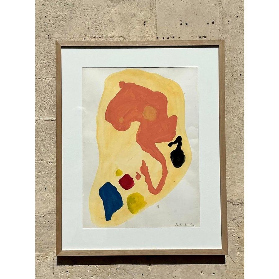 Originales abstraktes Ölgemälde auf Papier, Boho, Vintage im Angebot 5